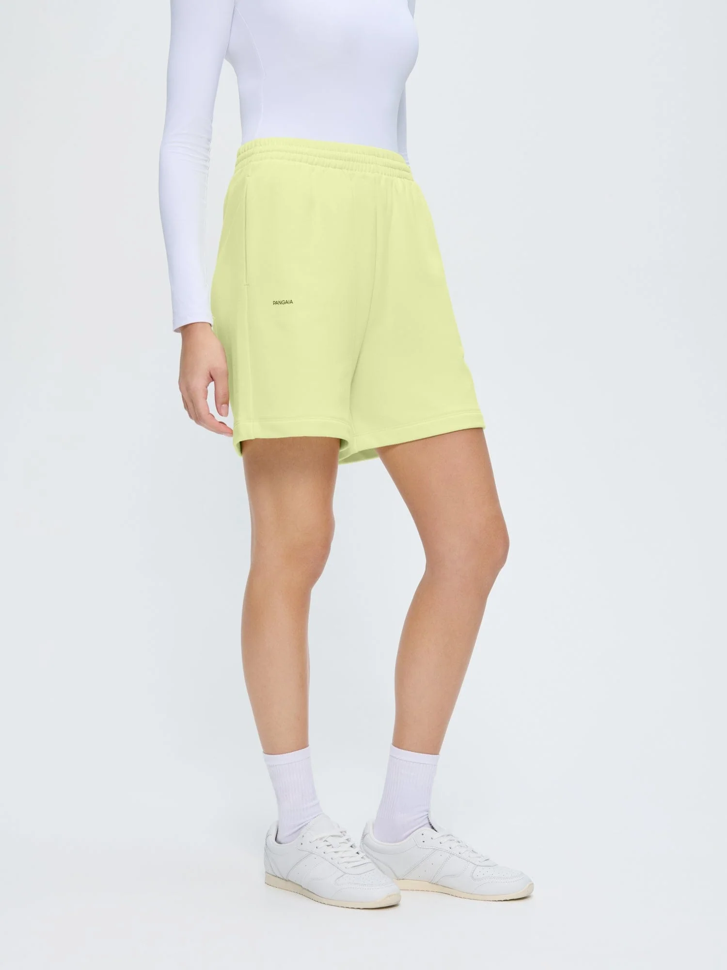 Womens 365 Midweight Mid Length Shorts—Soft Lime - Image 3