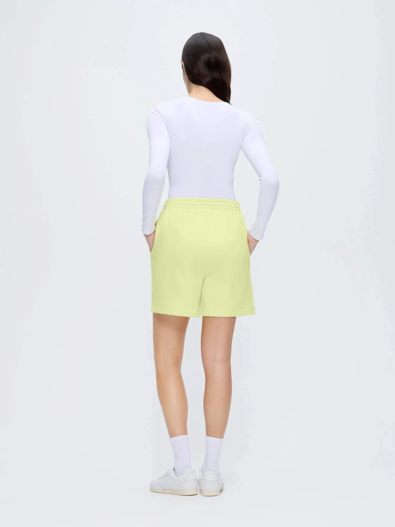 Womens 365 Midweight Mid Length Shorts—Soft Lime - Image 5