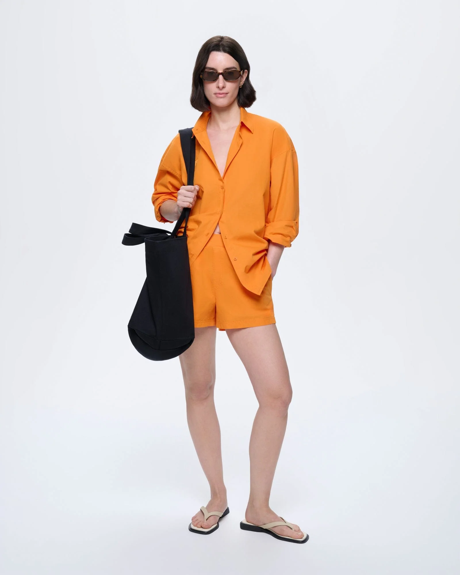 Womens Cotton Poplin Overshirt—Saffron Orange - Image 3