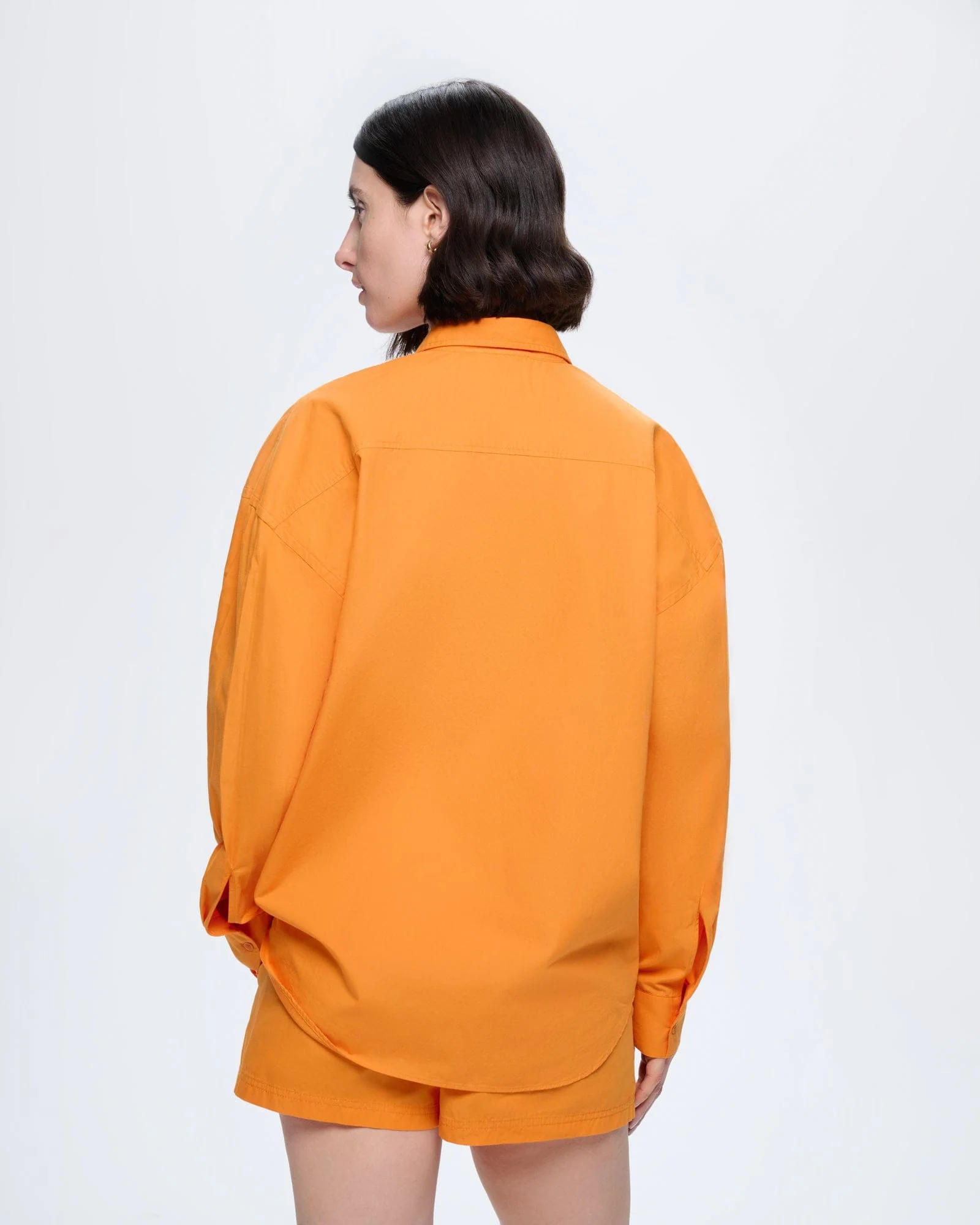 Womens Cotton Poplin Overshirt—Saffron Orange - Image 5