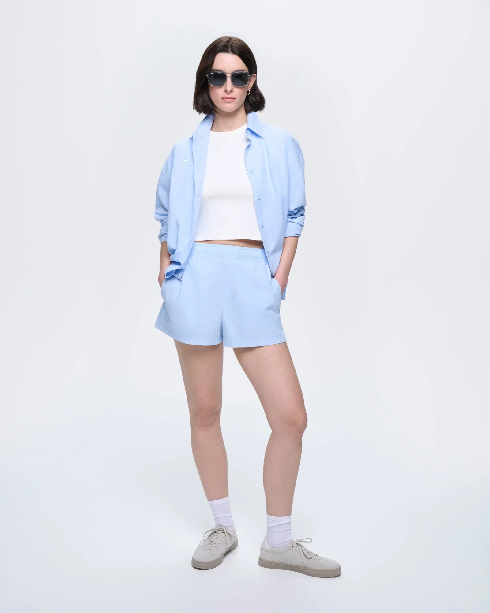 Womens Cotton Poplin Overshirt—Wildflower Blue - Image 3