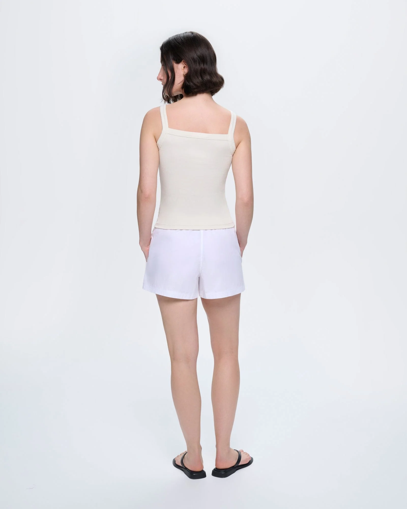 Womens Cotton Poplin Shorts—Off-White - Image 5