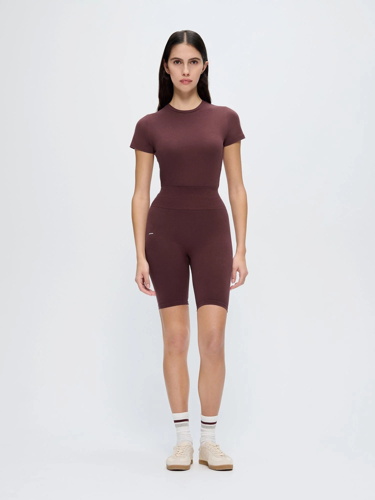 Womens Cotton-Stretch Cycle Shorts—Chestnut Maroon