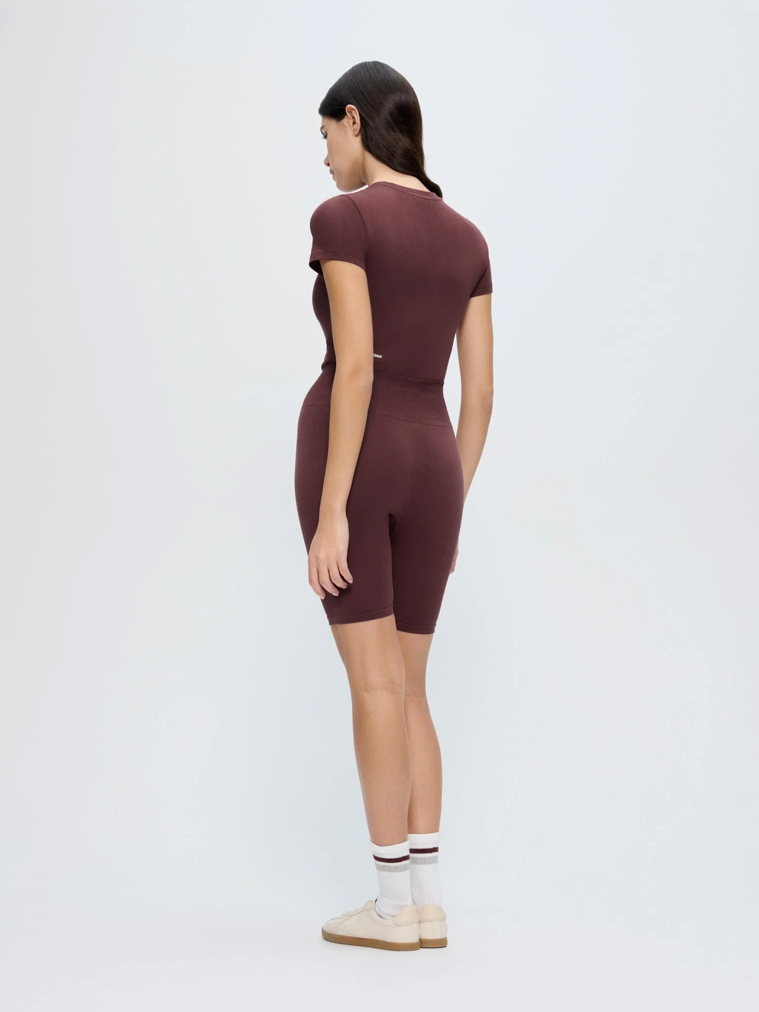 Womens Cotton-Stretch Cycle Shorts—Chestnut Maroon - Image 5
