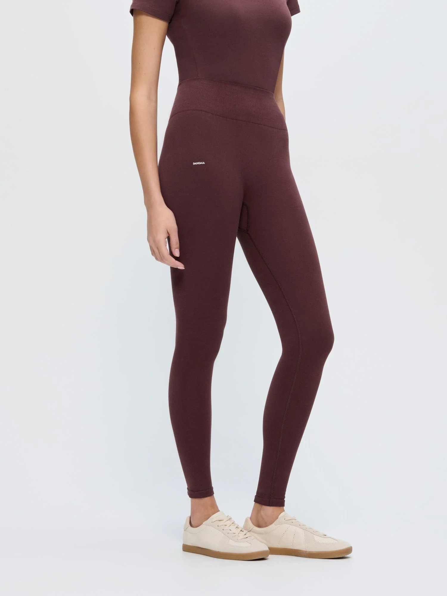 Womens Cotton-Stretch Leggings—Chestnut Maroon - Image 3