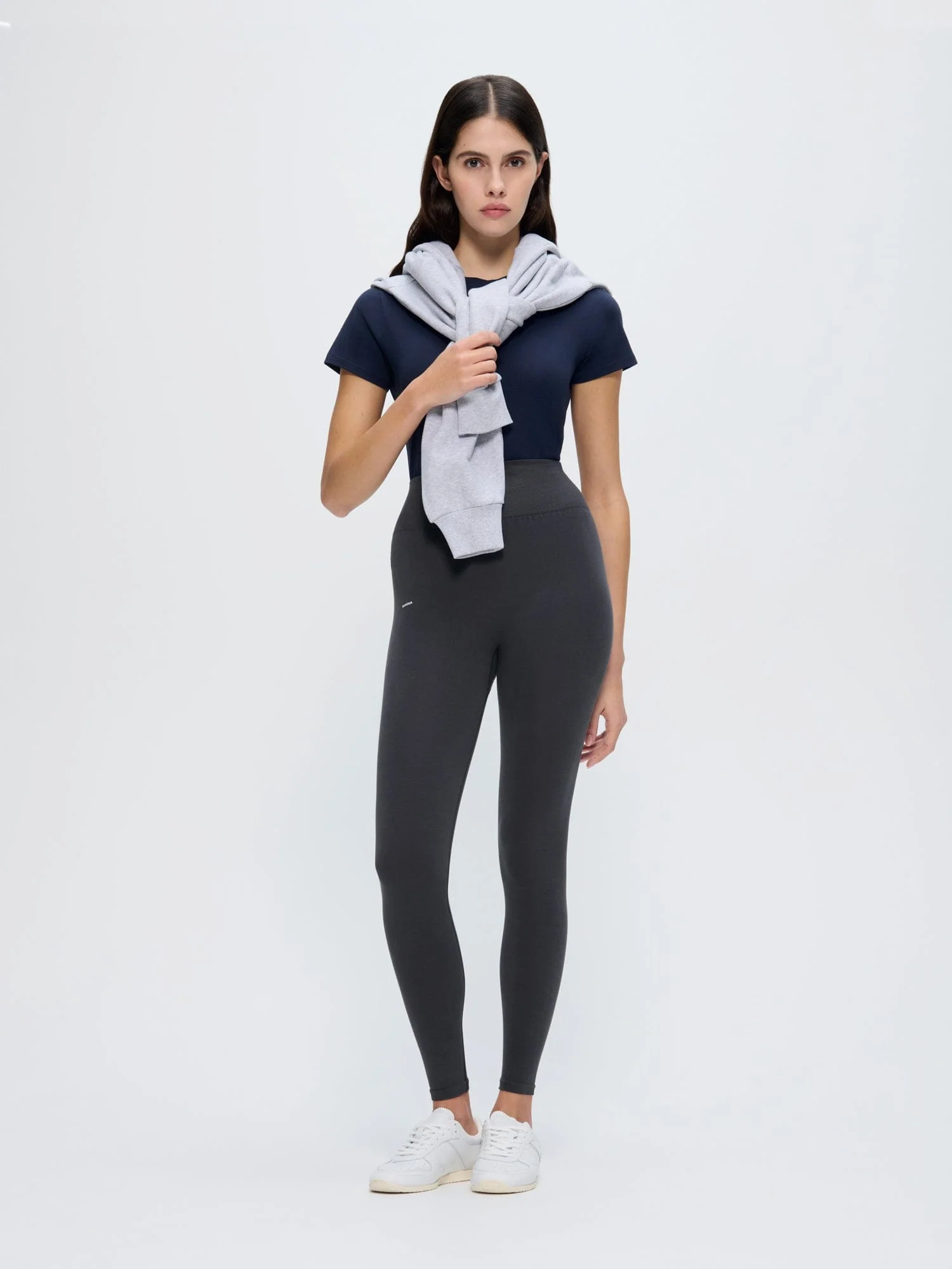 Womens Cotton-Stretch Leggings—Smoked Black