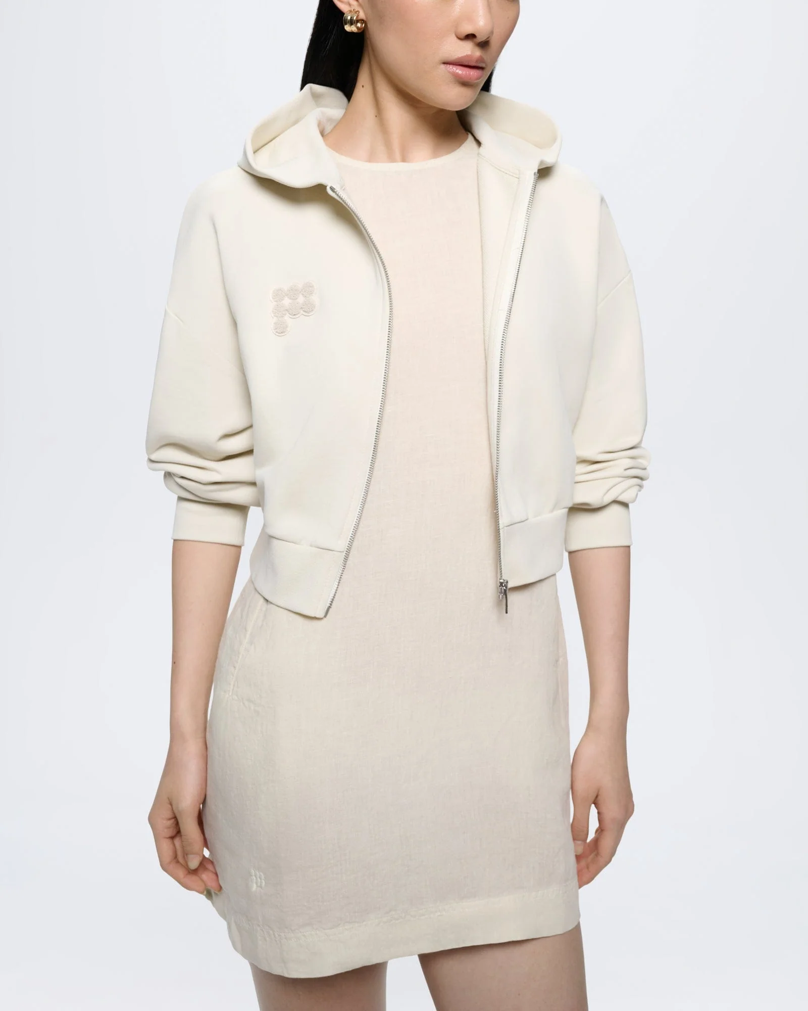 Womens Cropped Zip Up Hoodie—Bone White - Image 3
