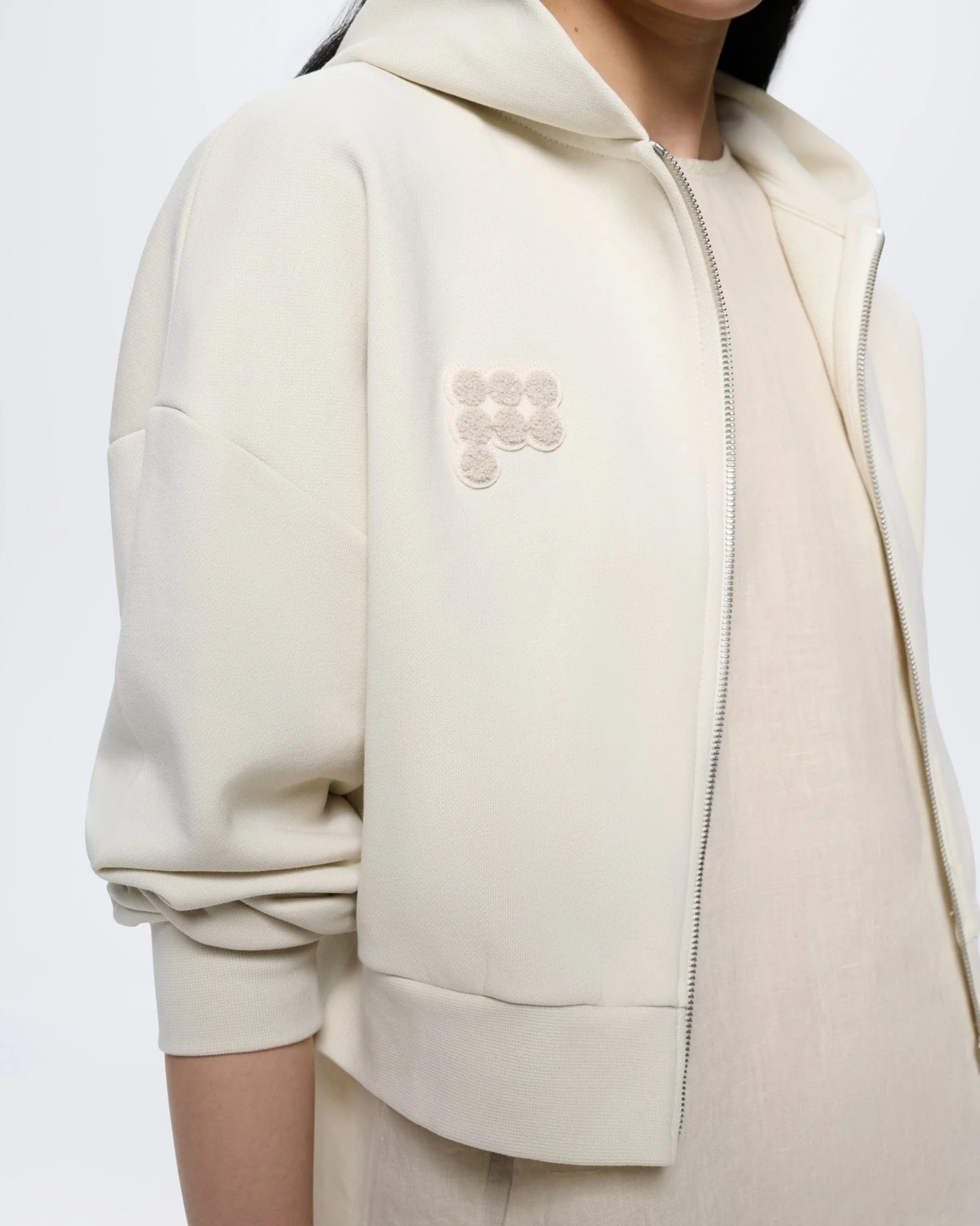Womens Cropped Zip Up Hoodie—Bone White - Image 4