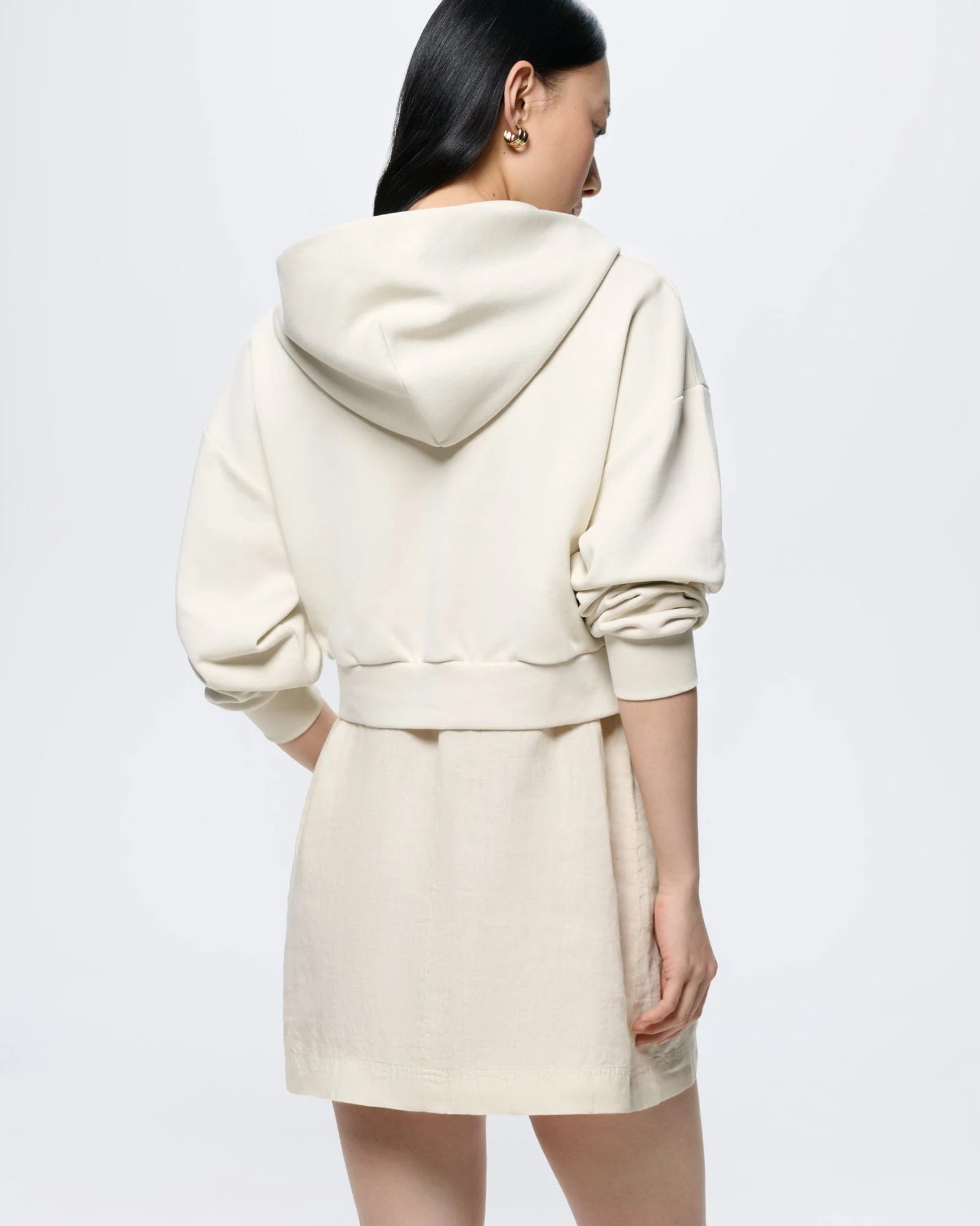 Womens Cropped Zip Up Hoodie—Bone White - Image 5