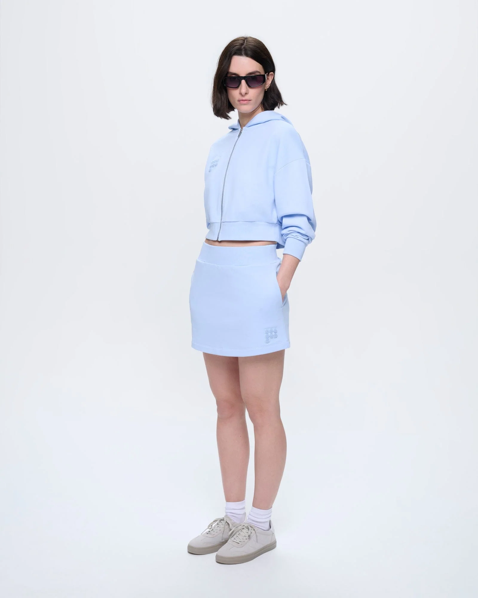 Womens Cropped Zip Up Hoodie—Wildflower Blue - Image 3