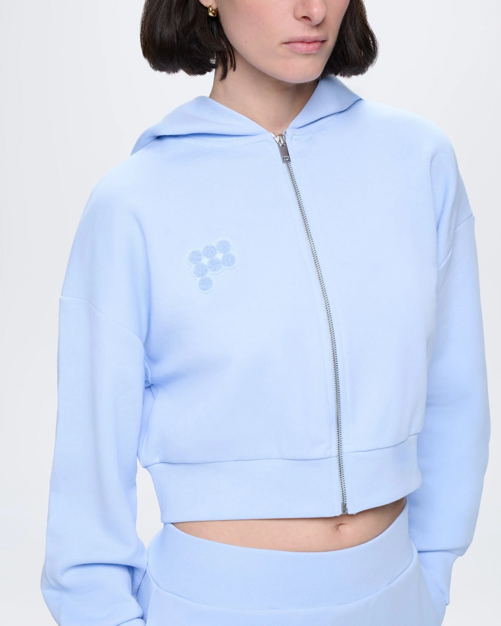 Womens Cropped Zip Up Hoodie—Wildflower Blue - Image 4