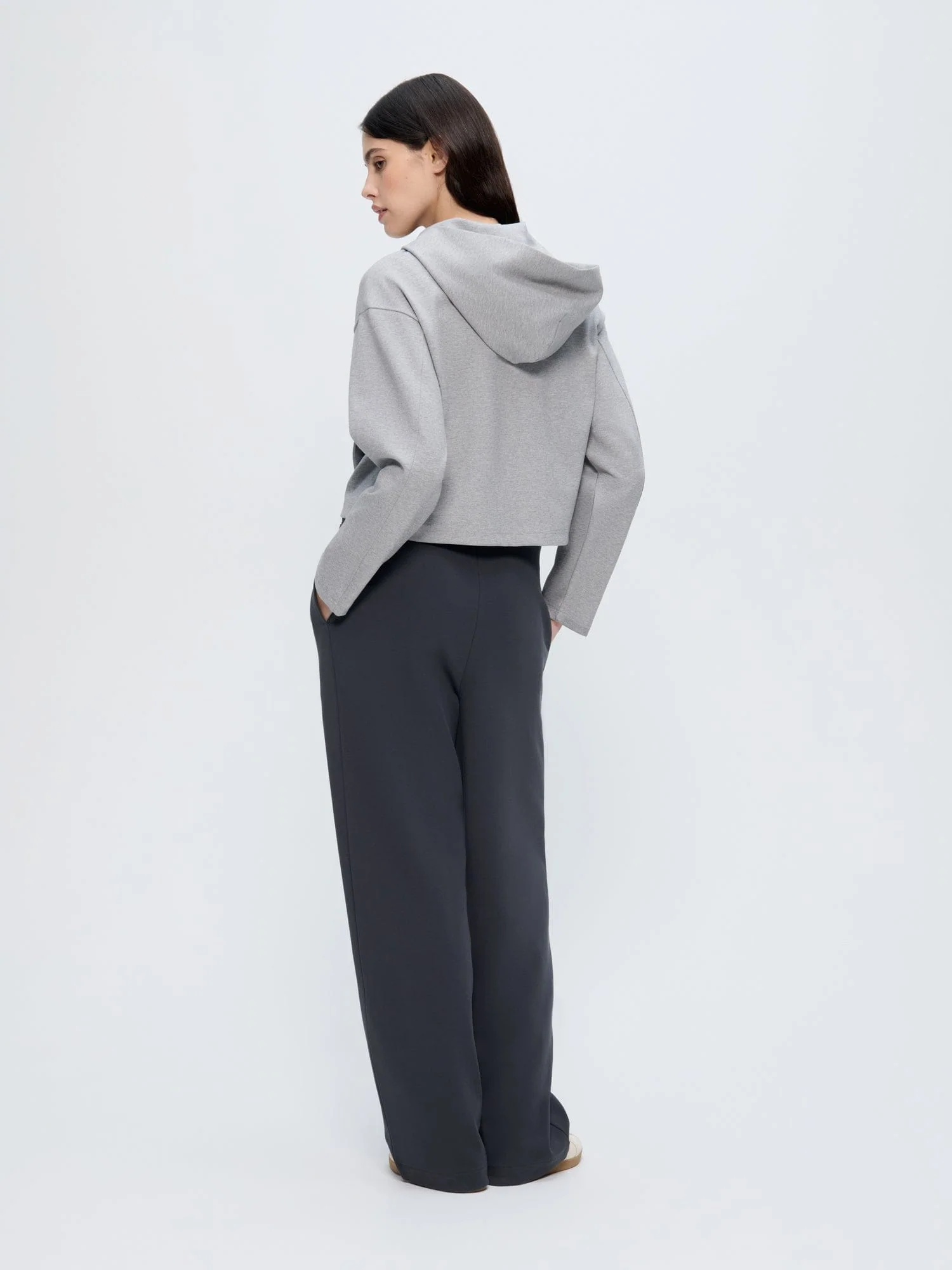 Womens Double Jersey Pleated Trousers—Smoked Black - Image 5