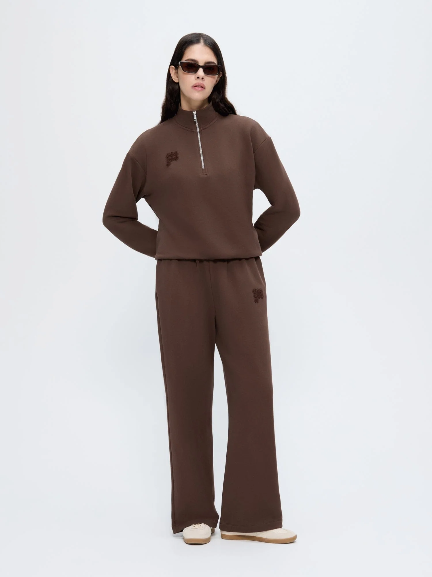 Womens Half Zip Sweatshirt—Mahogany Brown - Image 3