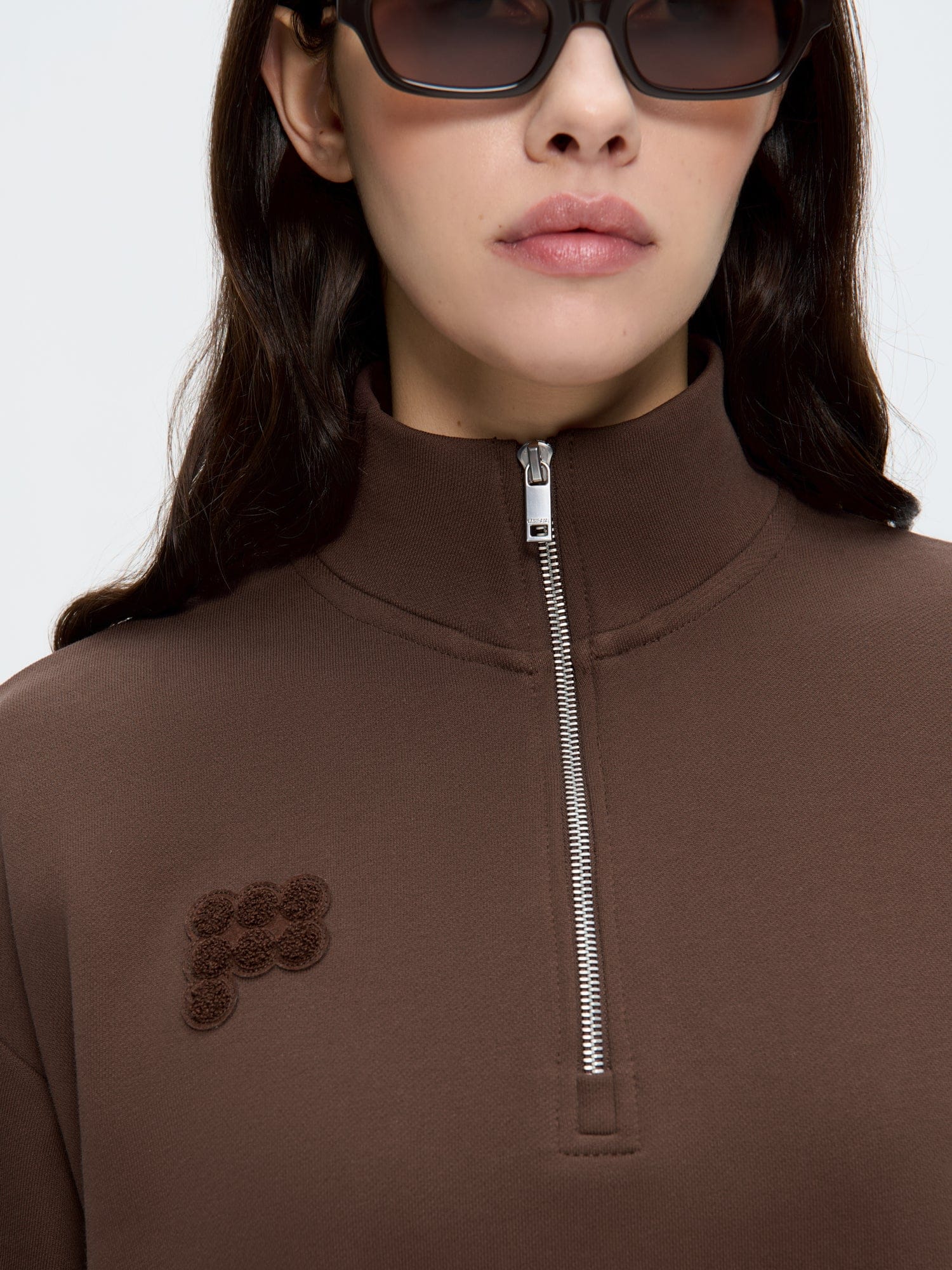 Womens Half Zip Sweatshirt—Mahogany Brown - Image 4