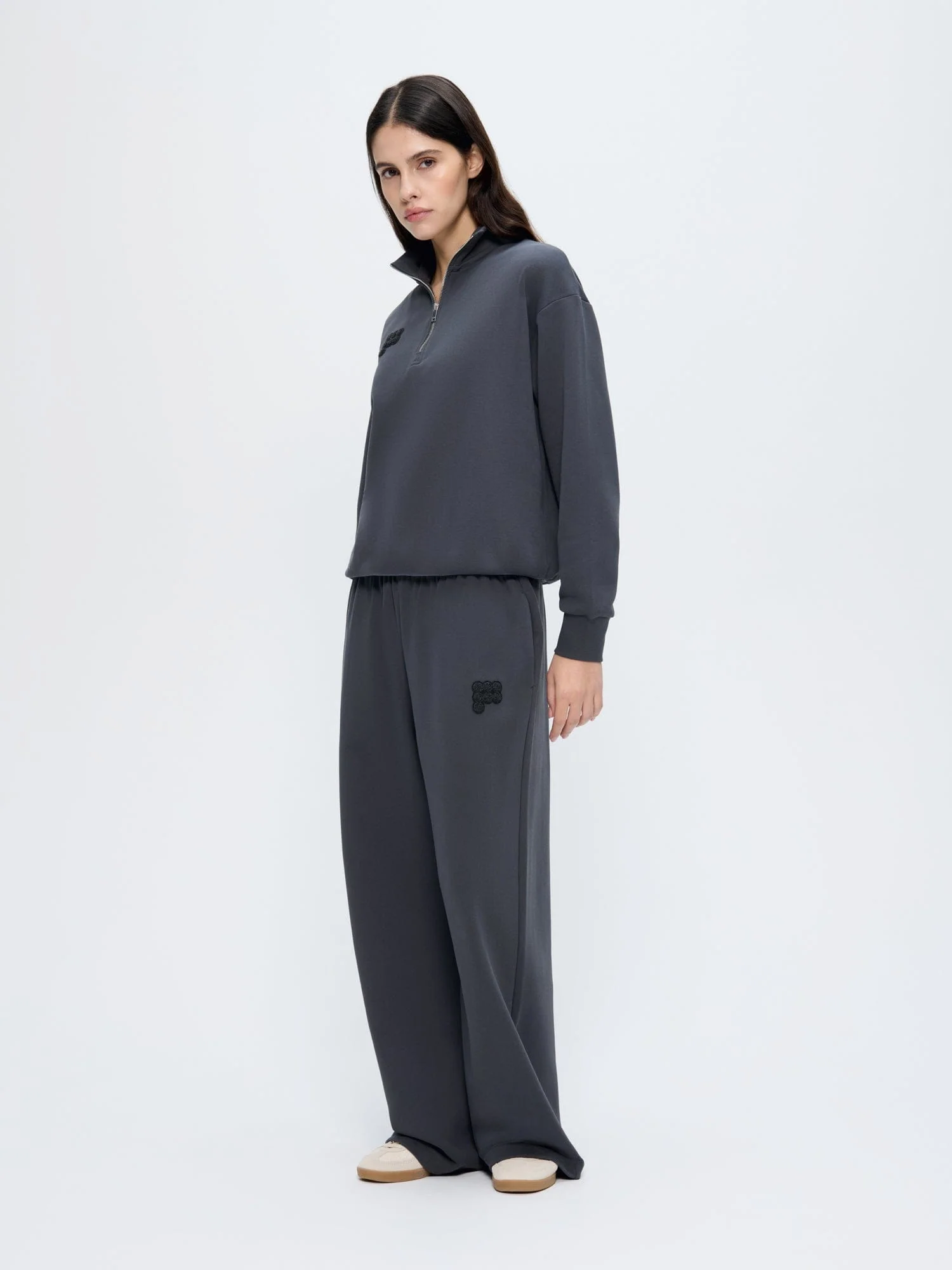 Womens Half Zip Sweatshirt—Smoked Black - Image 5