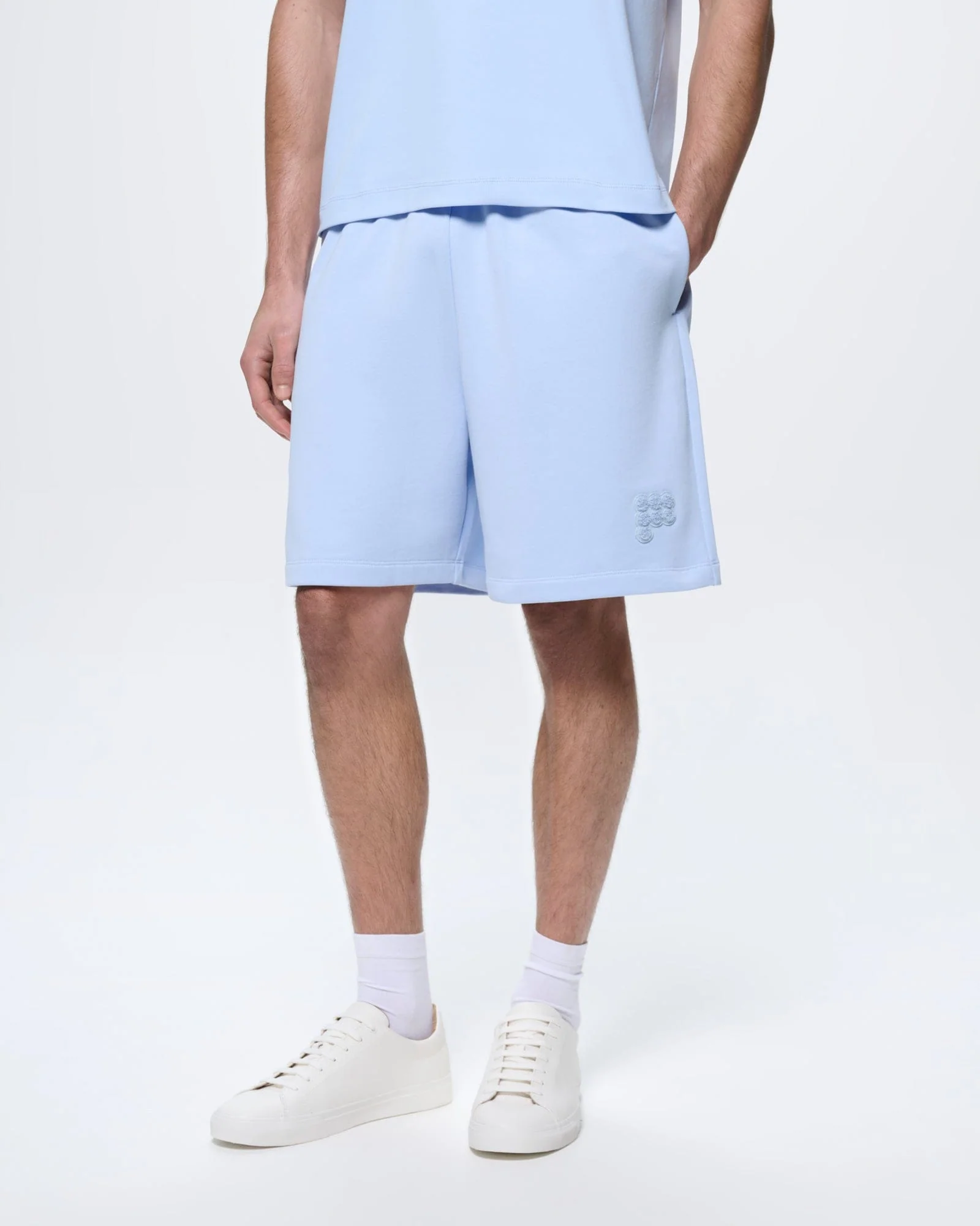 Mens Mid Length Shorts—Wildflower Blue - Image 3