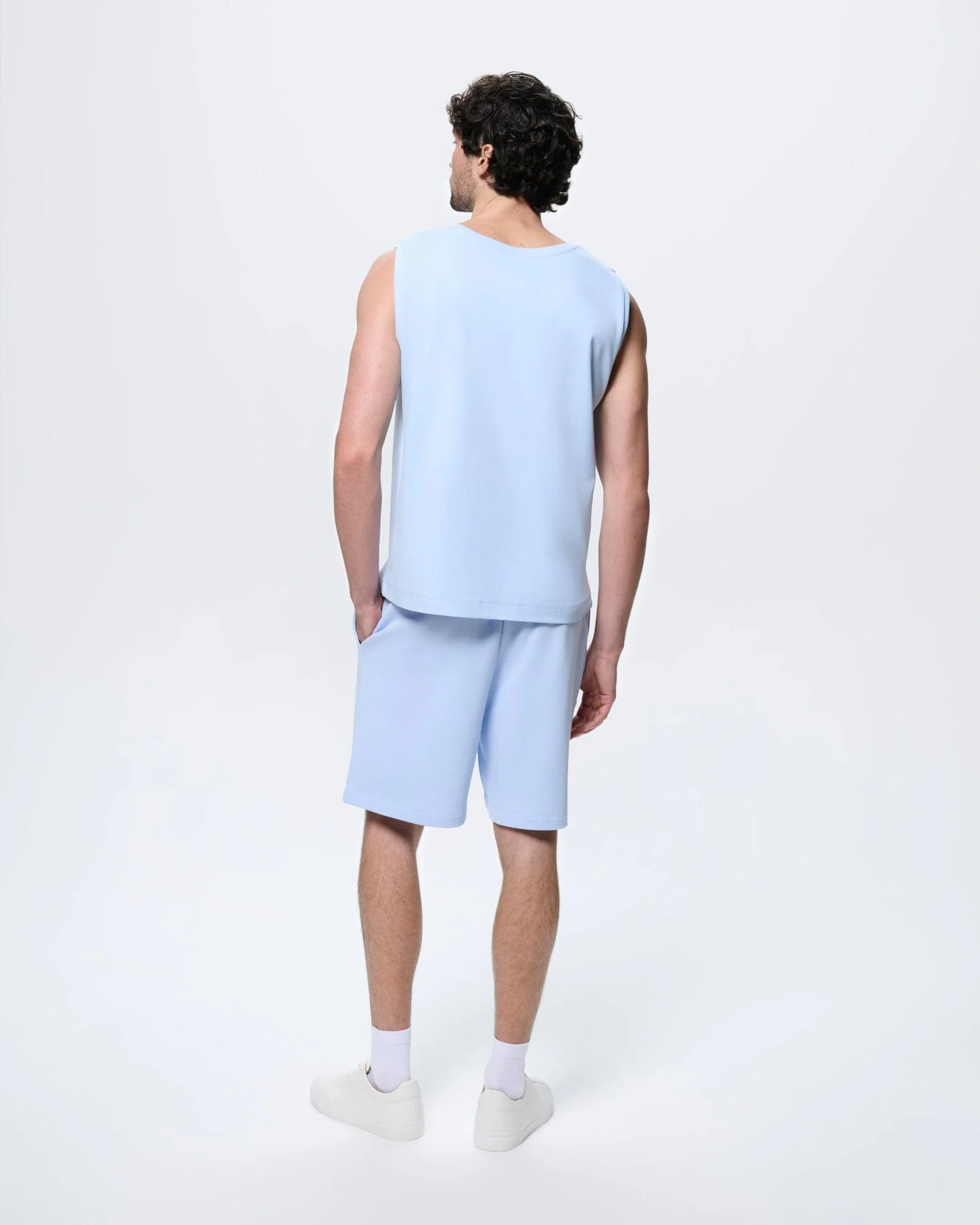 Mens Mid Length Shorts—Wildflower Blue - Image 5