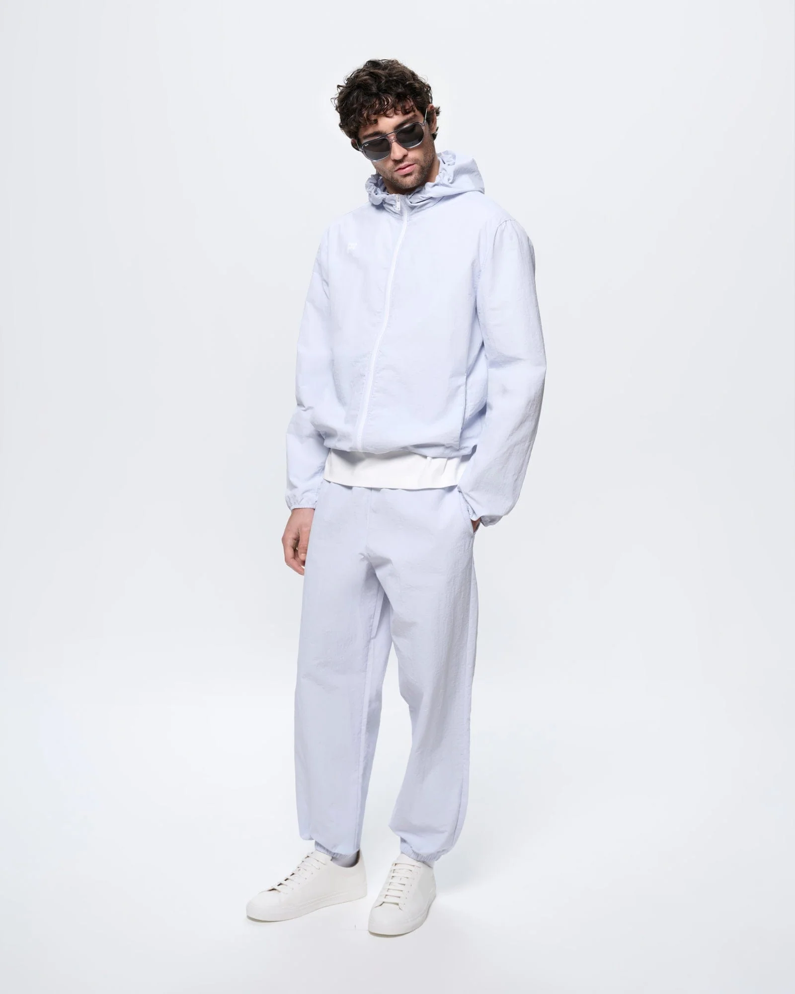 Mens Recycled Nylon Zip Up Jacket—Ice Grey - Image 3