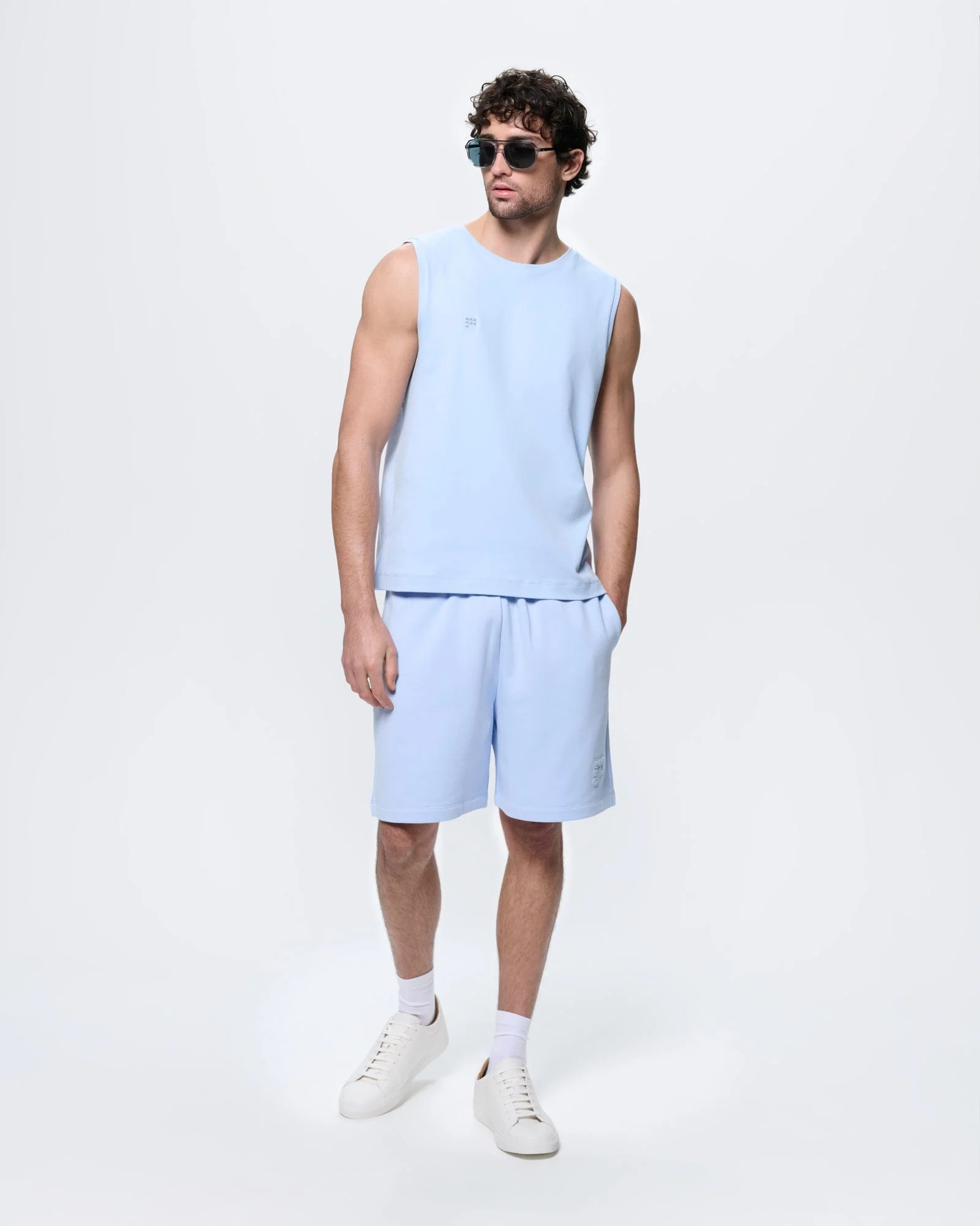 Mens Sleeveless T-Shirt—Wildflower Blue - Image 3