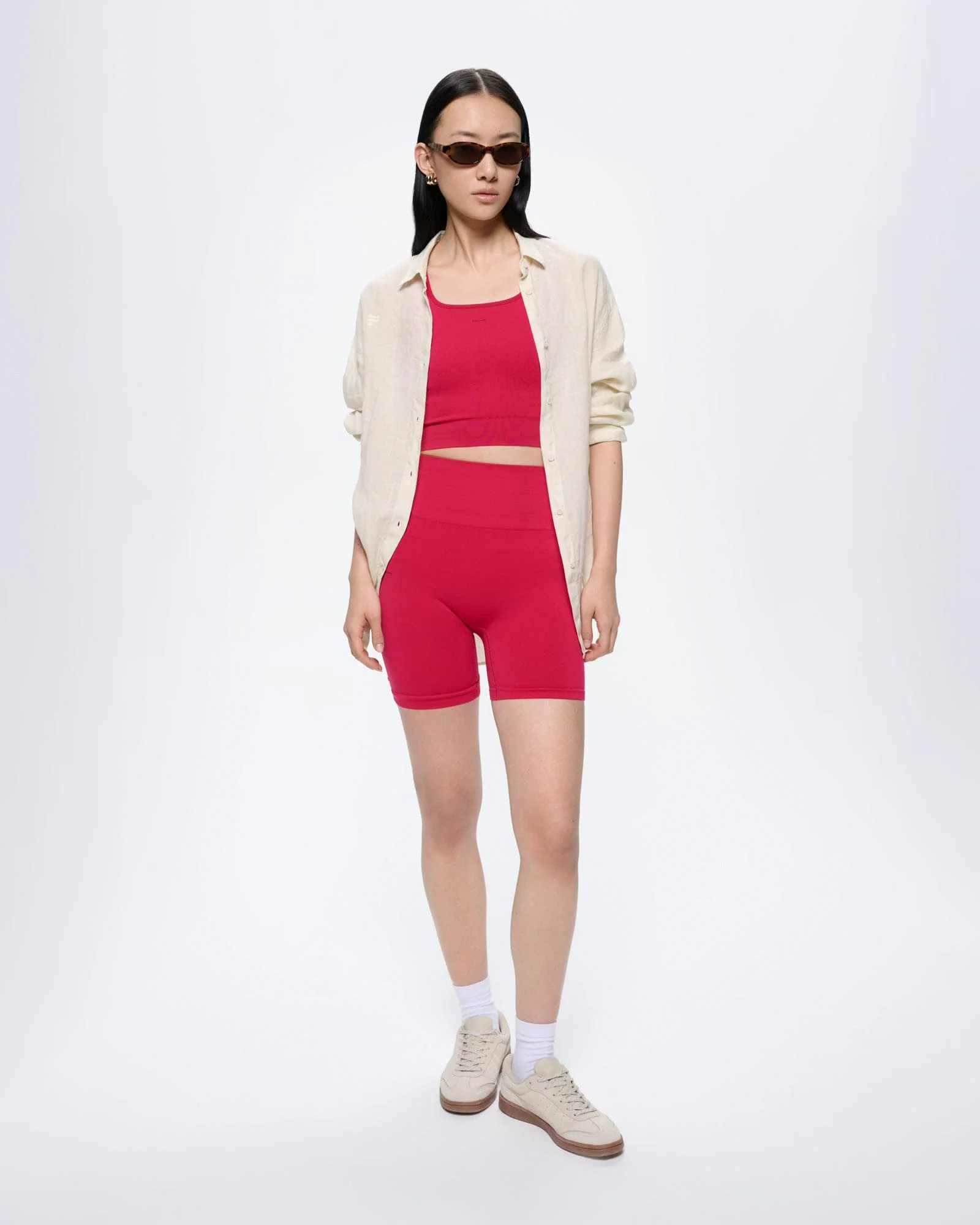 Womens 99% Bio-Based Compressive Ribbed Tank Top—Acai Pink - Image 3