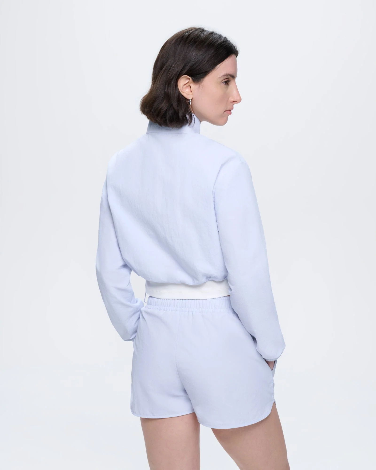 Womens Recycled Nylon Zip Up Jacket—Ice Grey - Image 5
