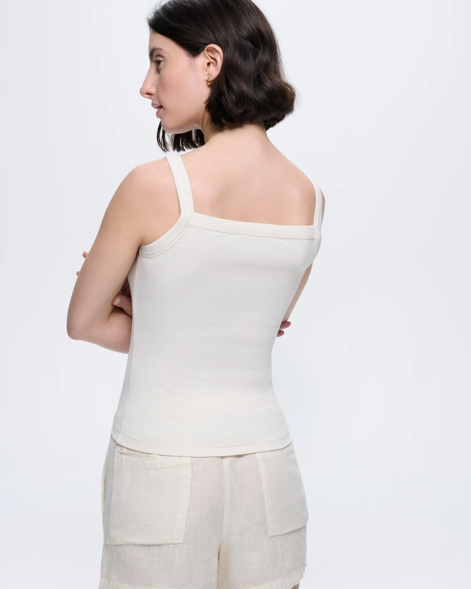 Womens Rib Square Neck Tank Top—Bone White - Image 5