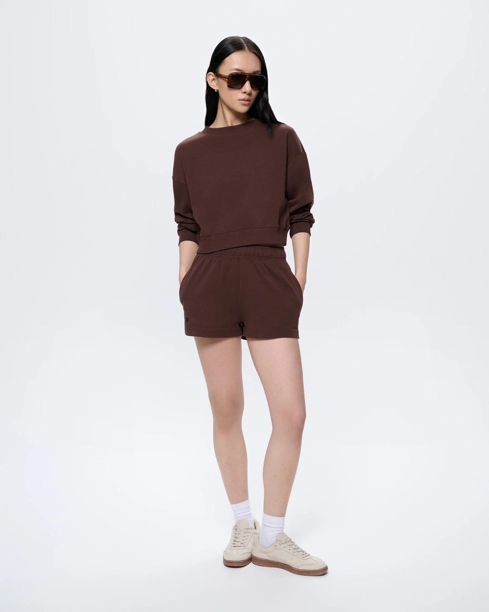 Womens Cropped Sweatshirt—Mahogany Brown - Image 3