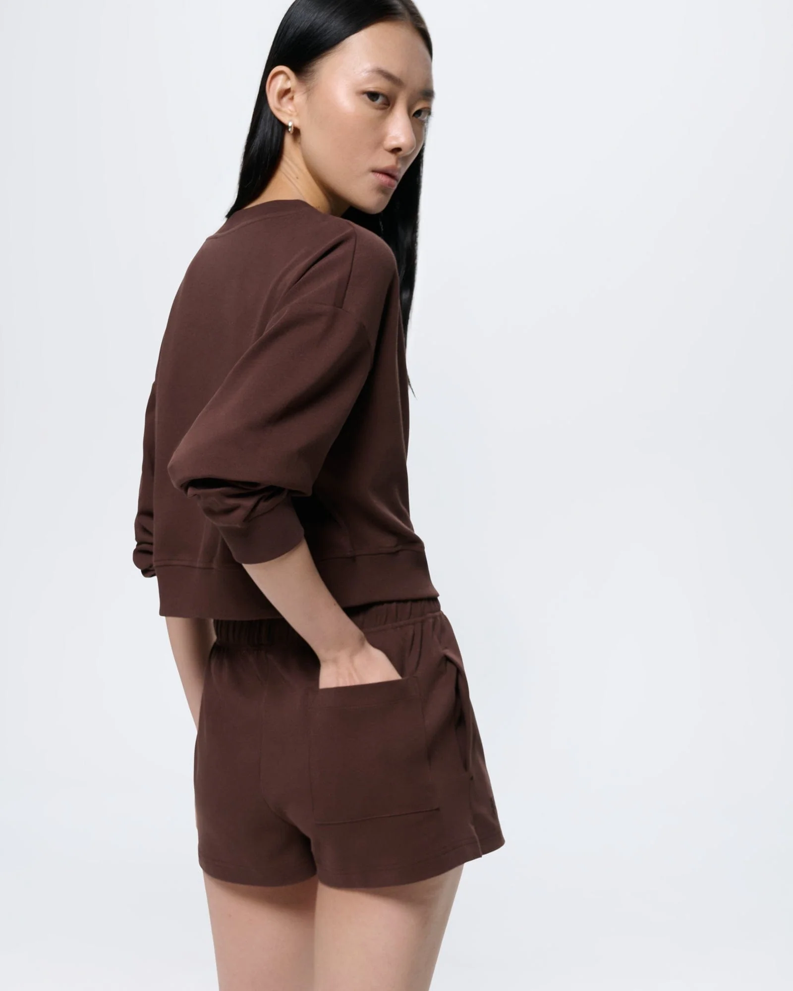 Womens Cropped Sweatshirt—Mahogany Brown - Image 5