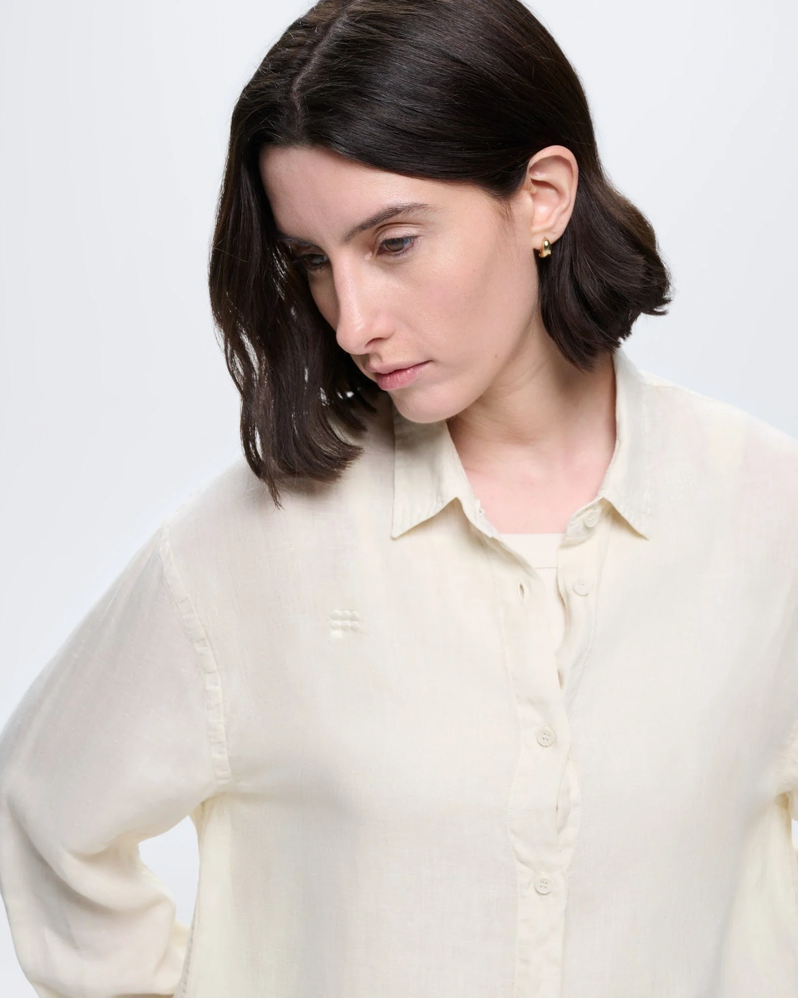Womens Linen Overshirt—Bone White - Image 4