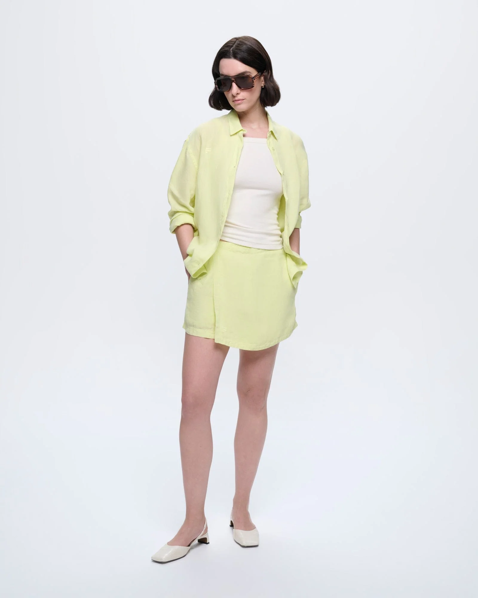 Womens Linen Overshirt—Soft Lime - Image 3