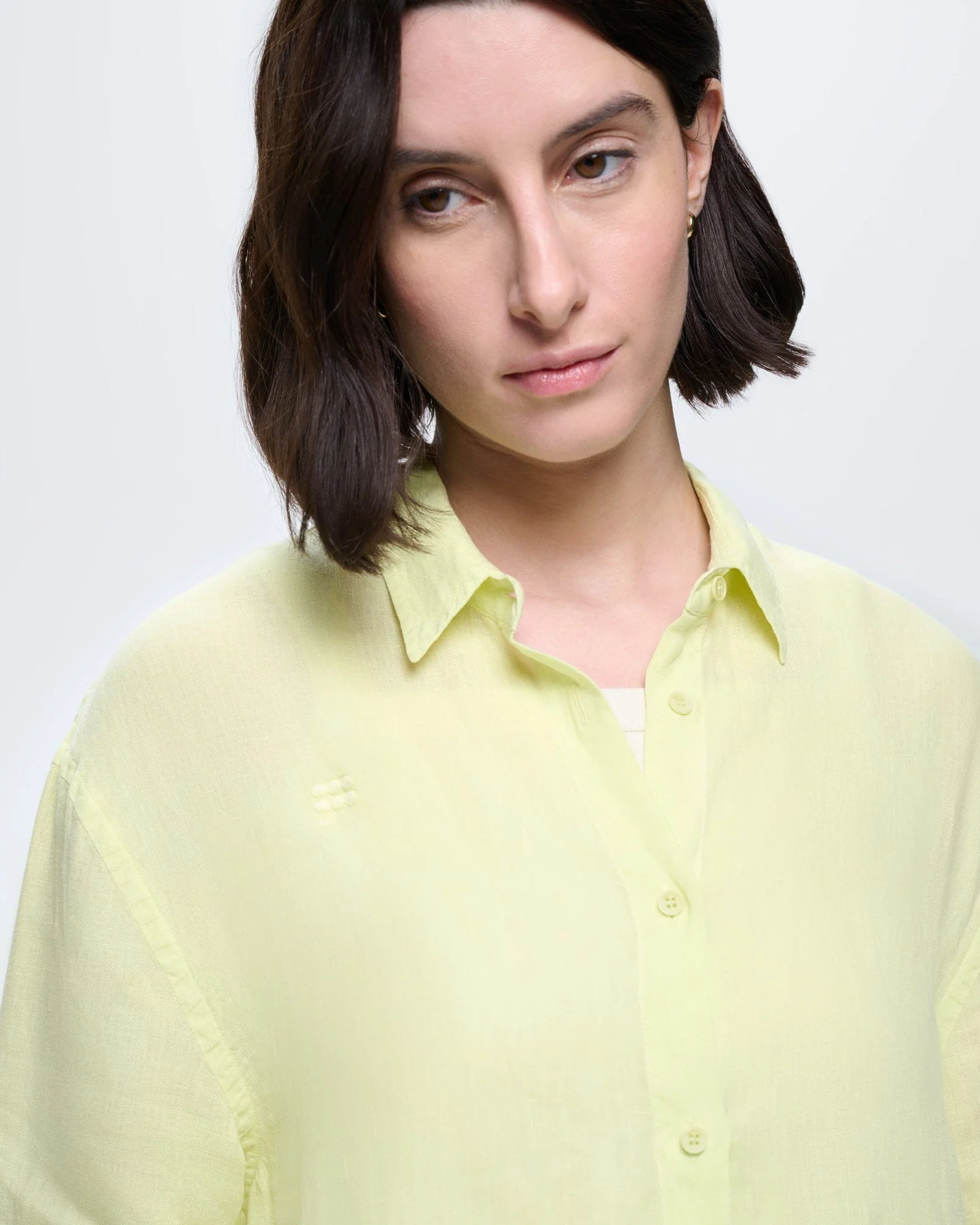 Womens Linen Overshirt—Soft Lime - Image 4