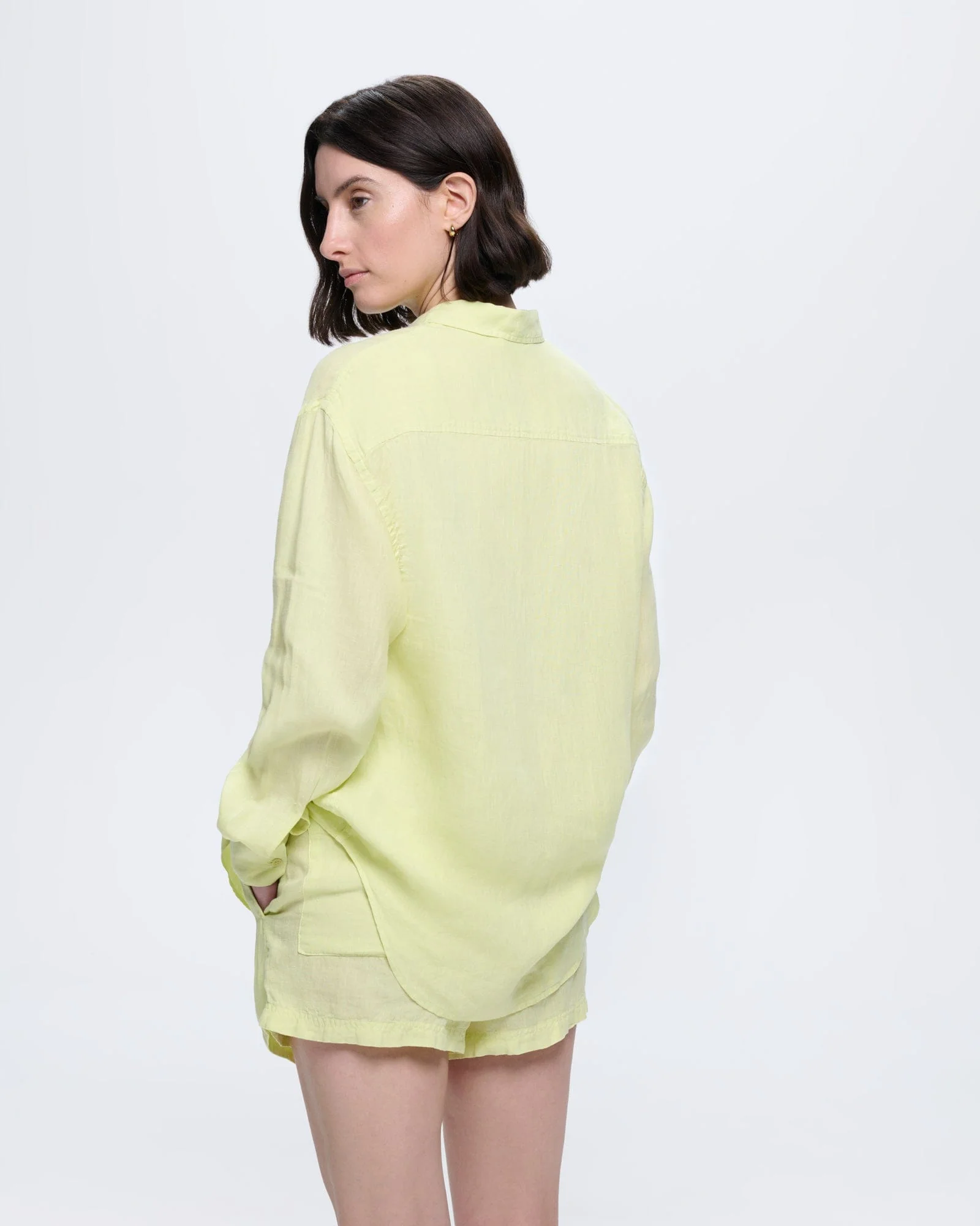 Womens Linen Overshirt—Soft Lime - Image 5