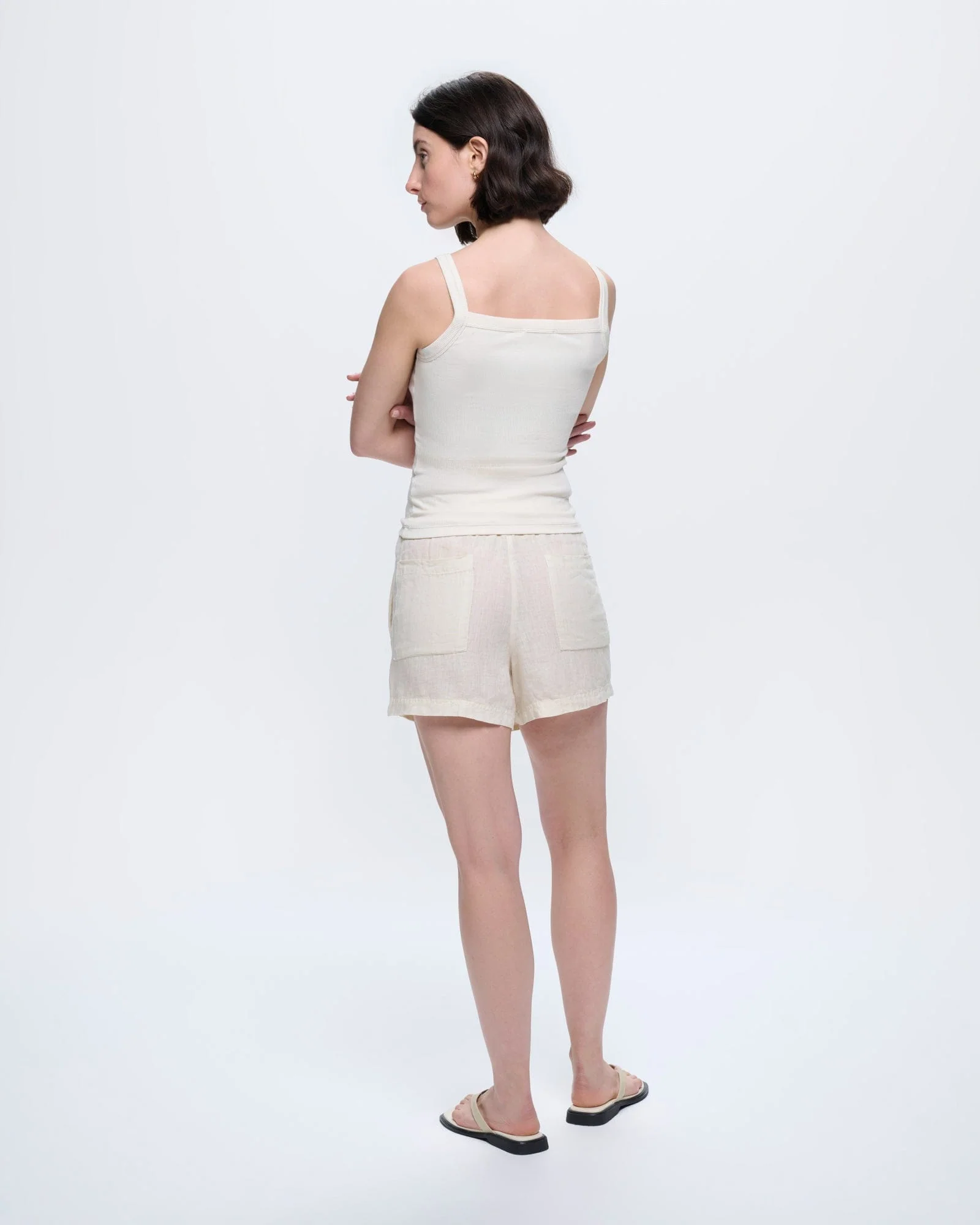 Womens Linen Wrap Shorts—Bone White - Image 5