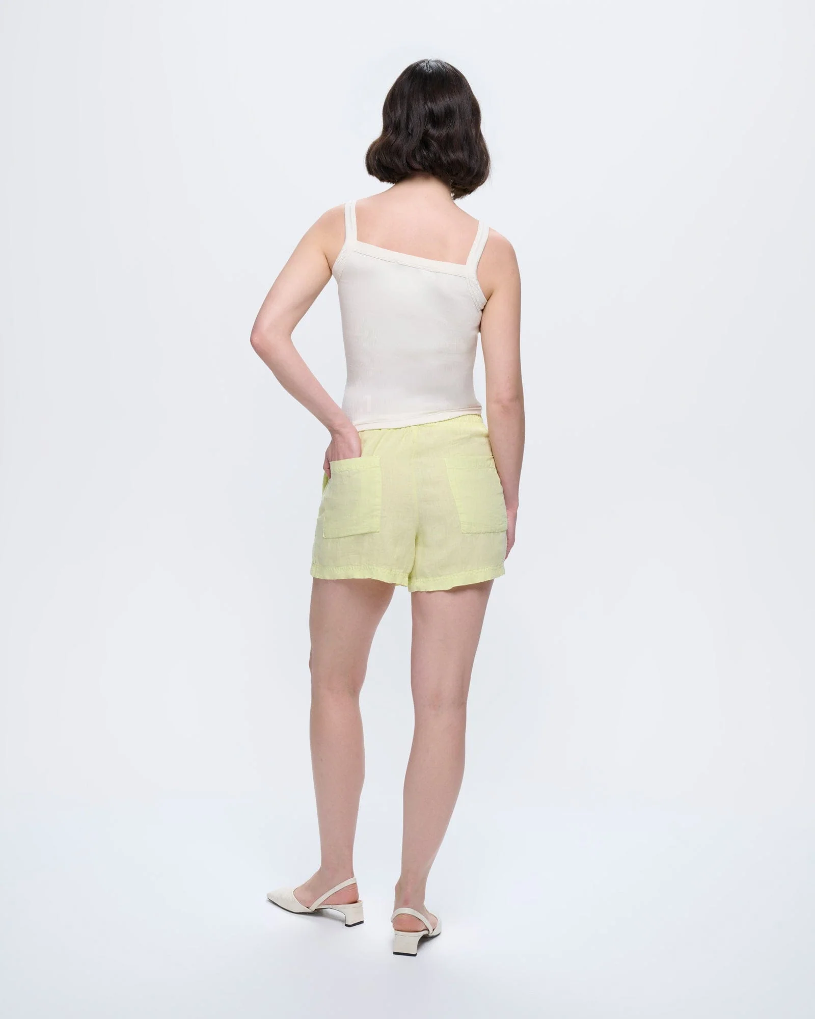 Womens Linen Wrap Shorts—Soft Lime - Image 5
