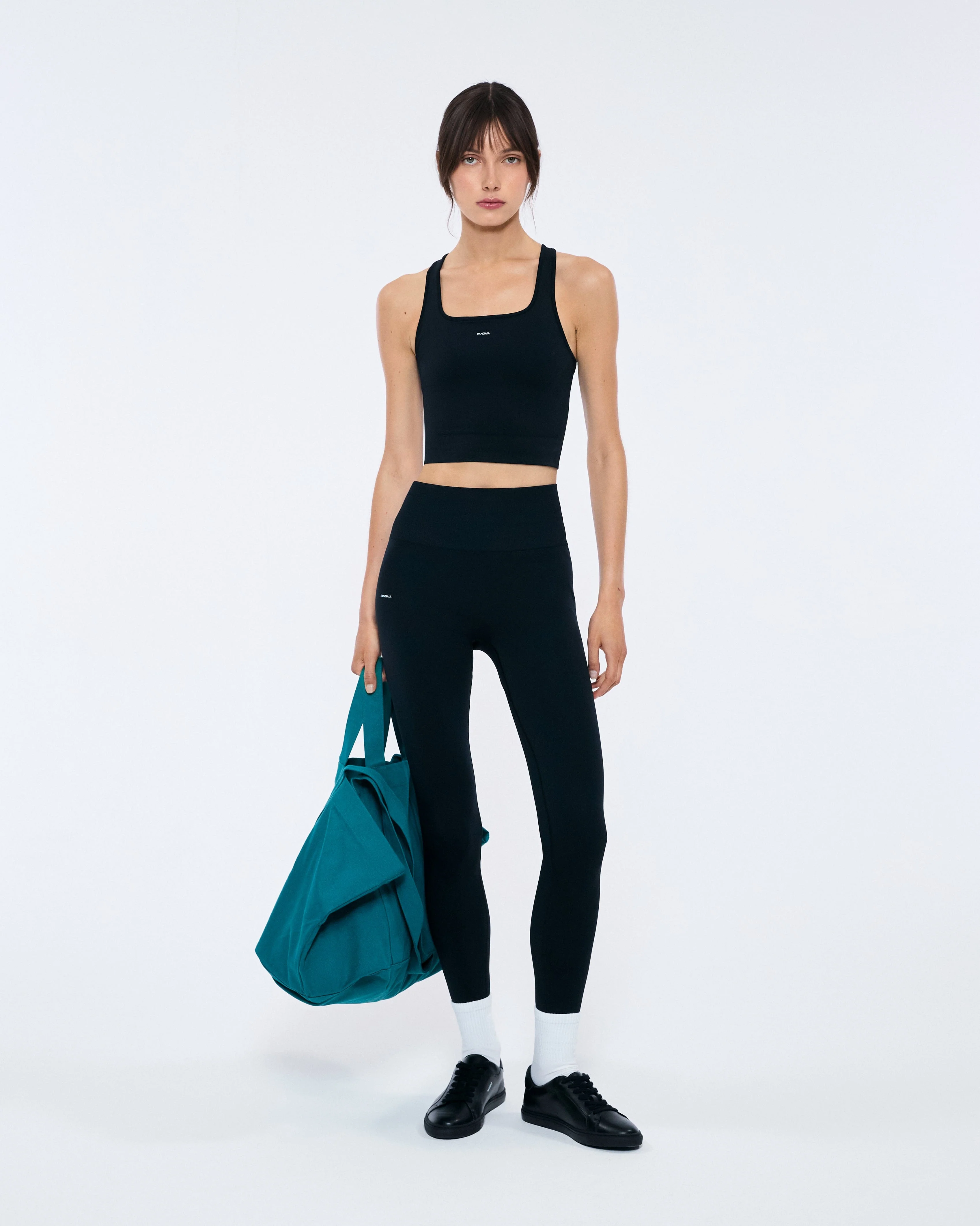 Womens 99% Bio-Based Compressive Ribbed Tank Top—Black - Image 4