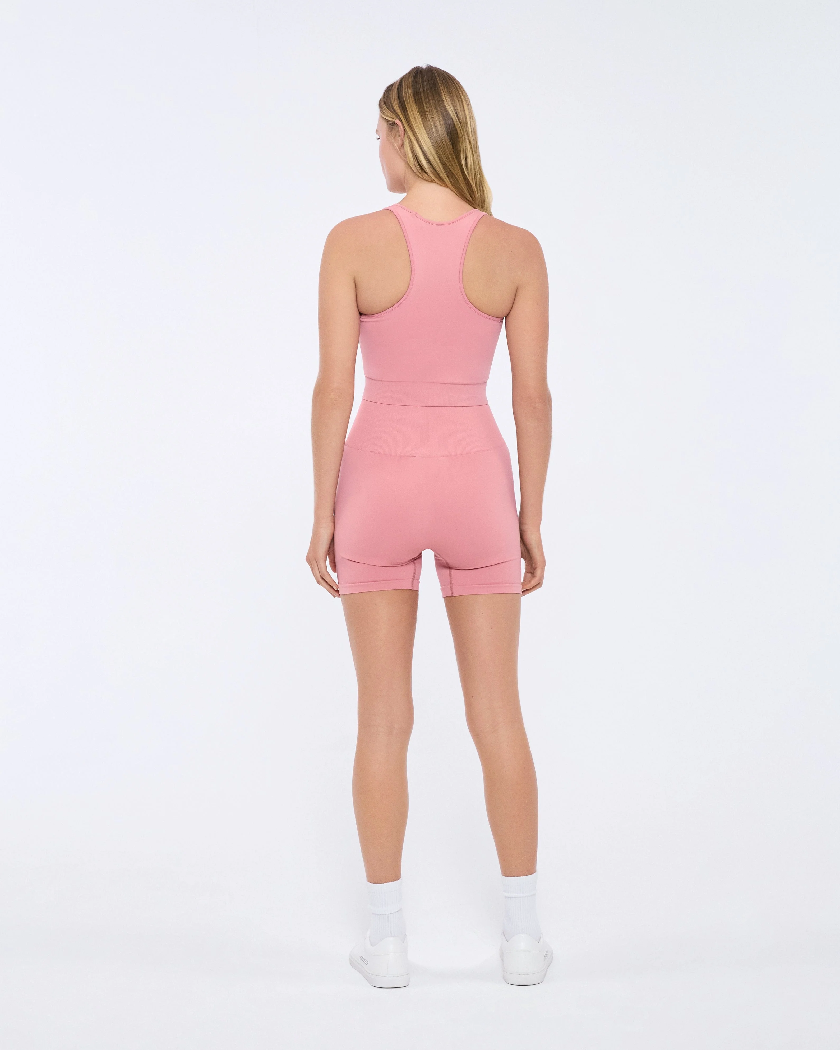 Womens 99% Bio-Based Compressive Ribbed Tank Top—Dewy Rose - Image 4