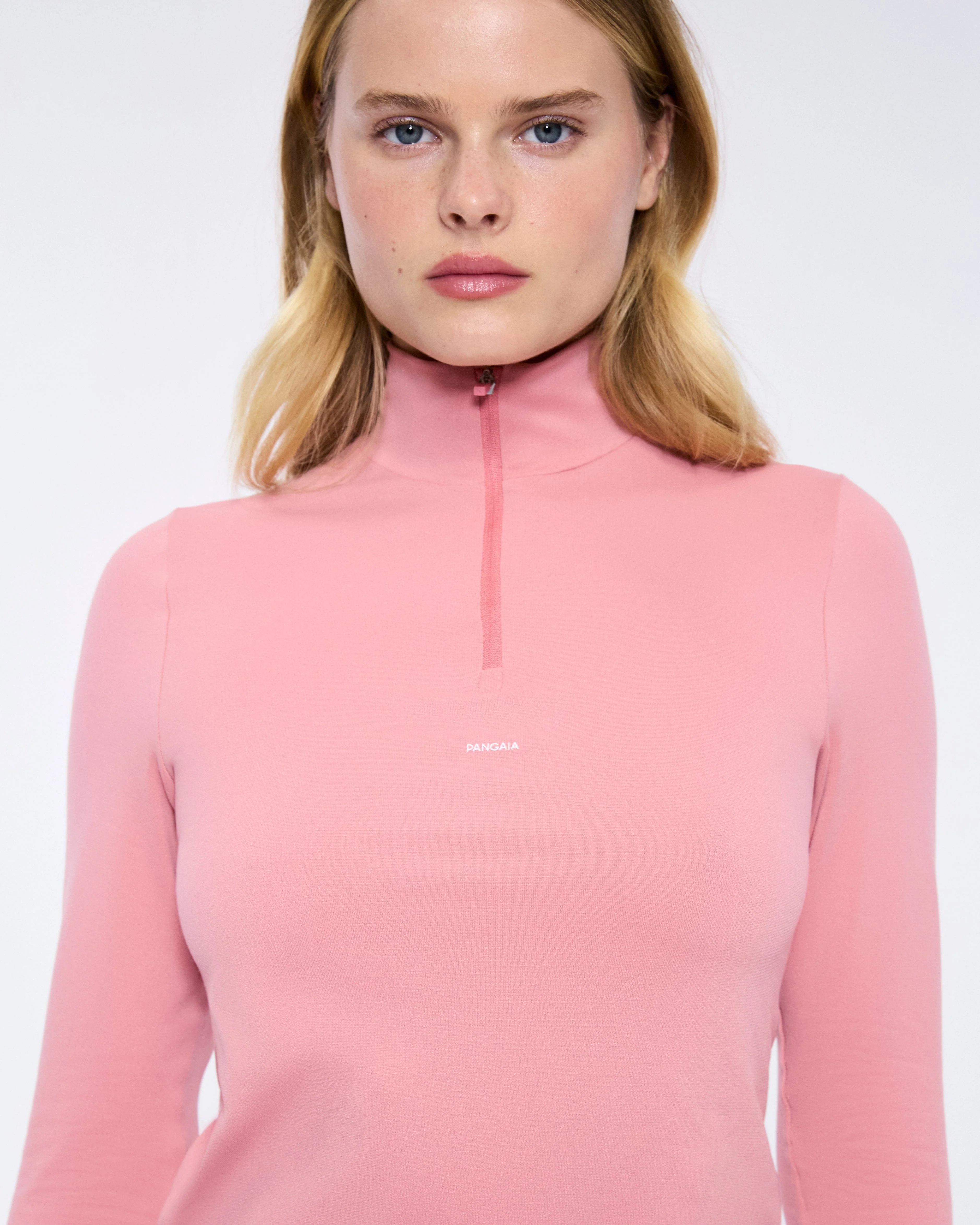 Womens 99% Bio-Based Zipped Long Sleeve Top—Dewy Rose - Image 3