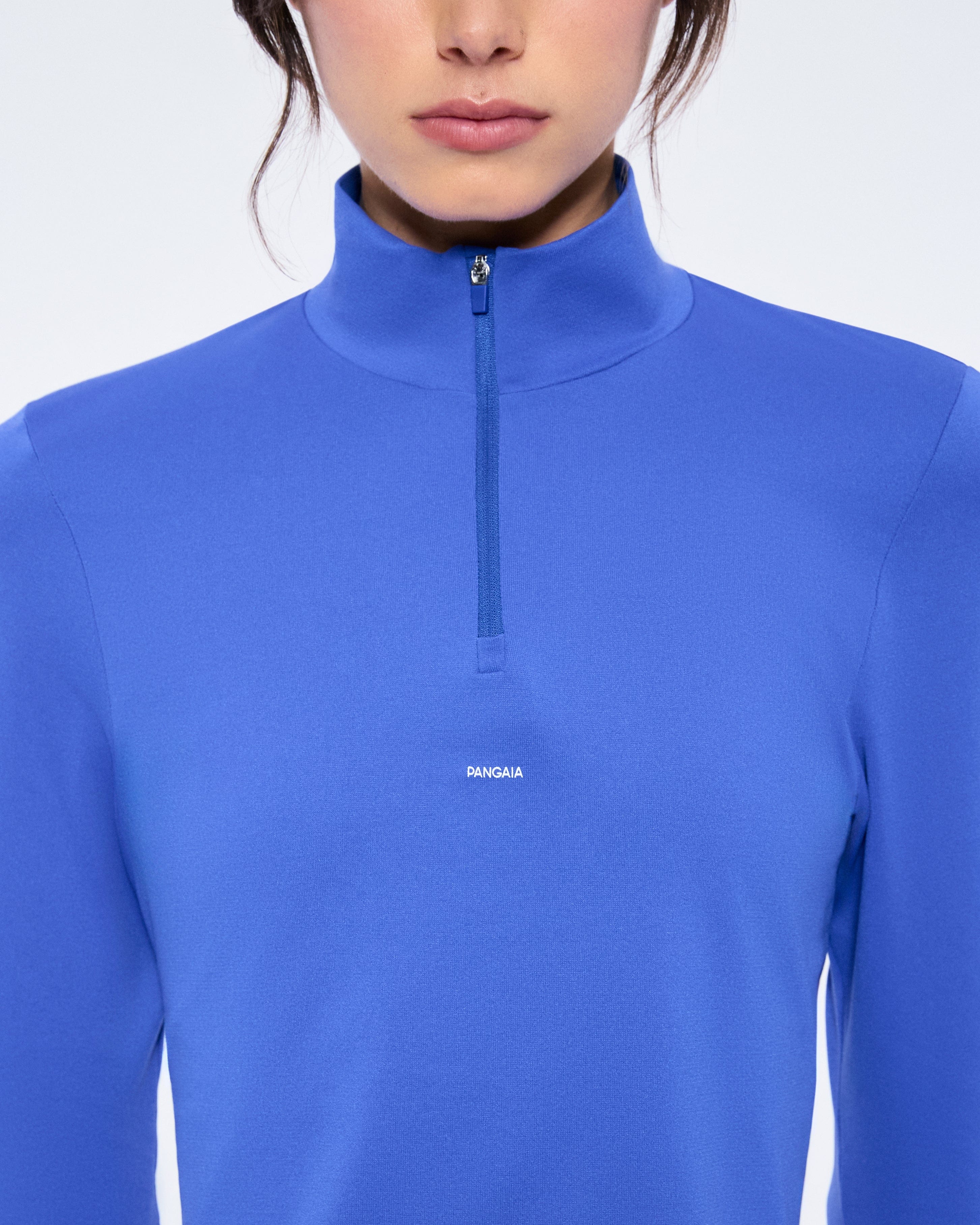 Womens 99% Bio-Based Zipped Long Sleeve Top—Gaia Blue - Image 7