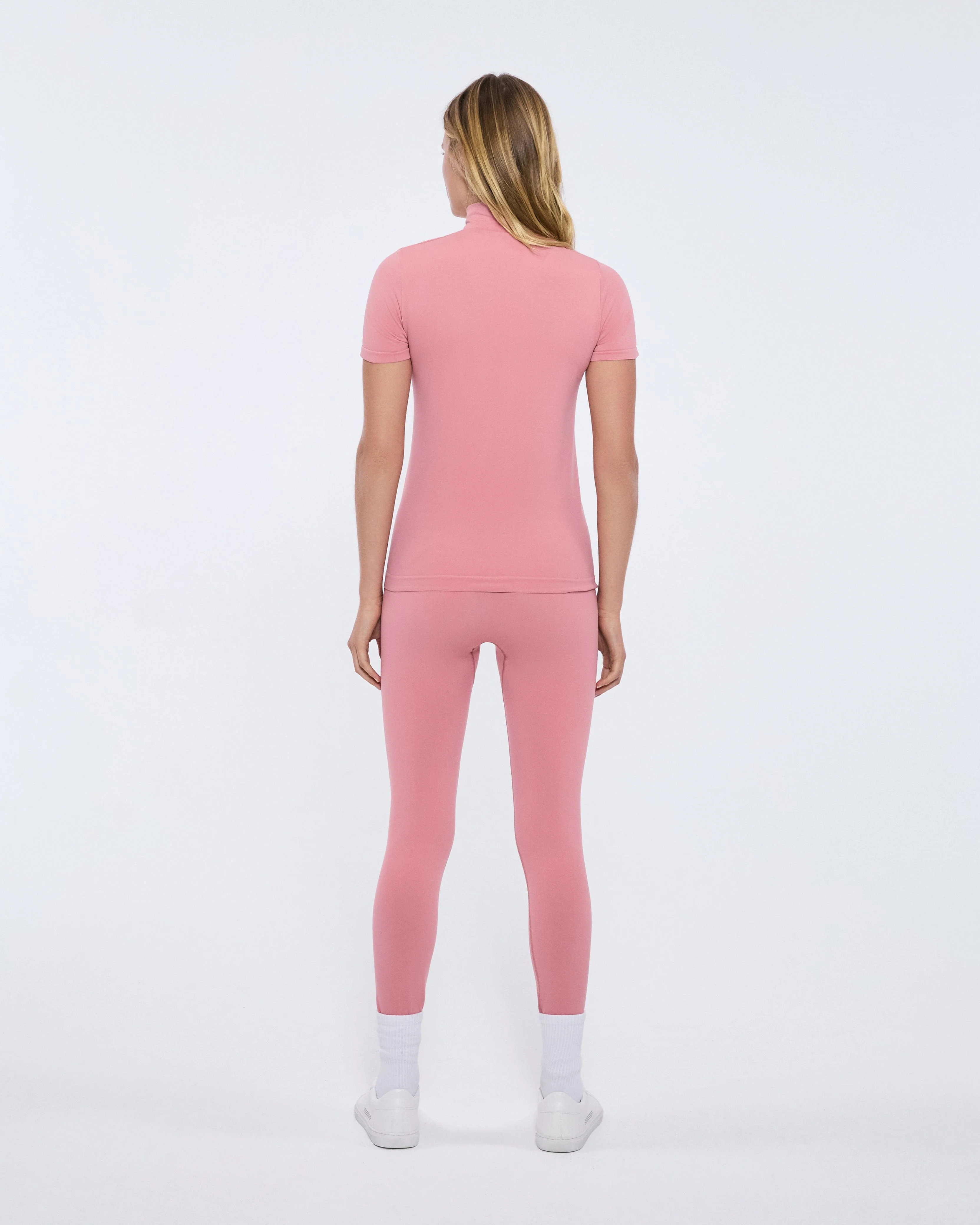 Womens 99% Bio-Based Zipped Short Sleeve Top—Dewy Rose - Image 5