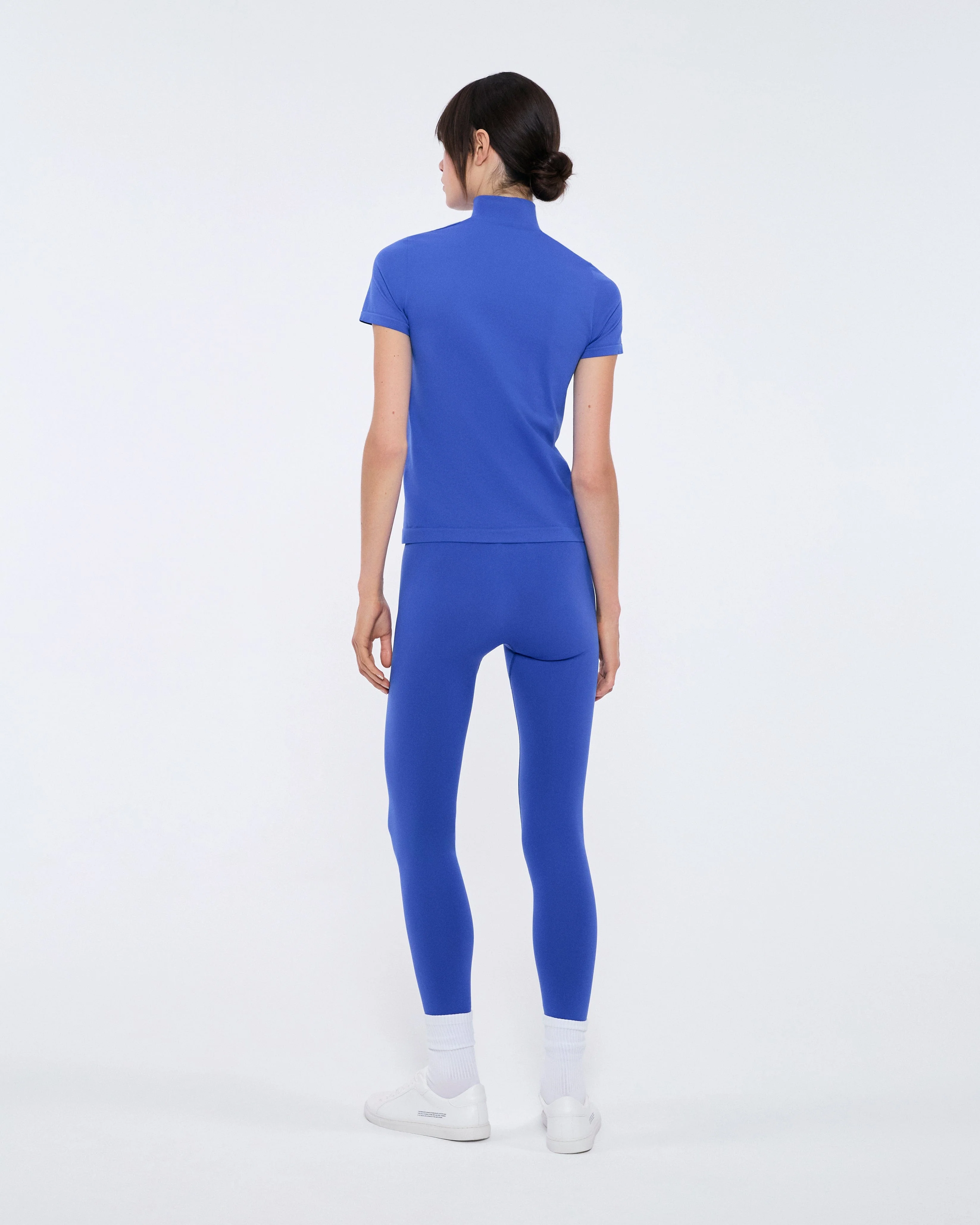 Womens 99% Bio-Based Zipped Short Sleeve Top—Gaia Blue - Image 3