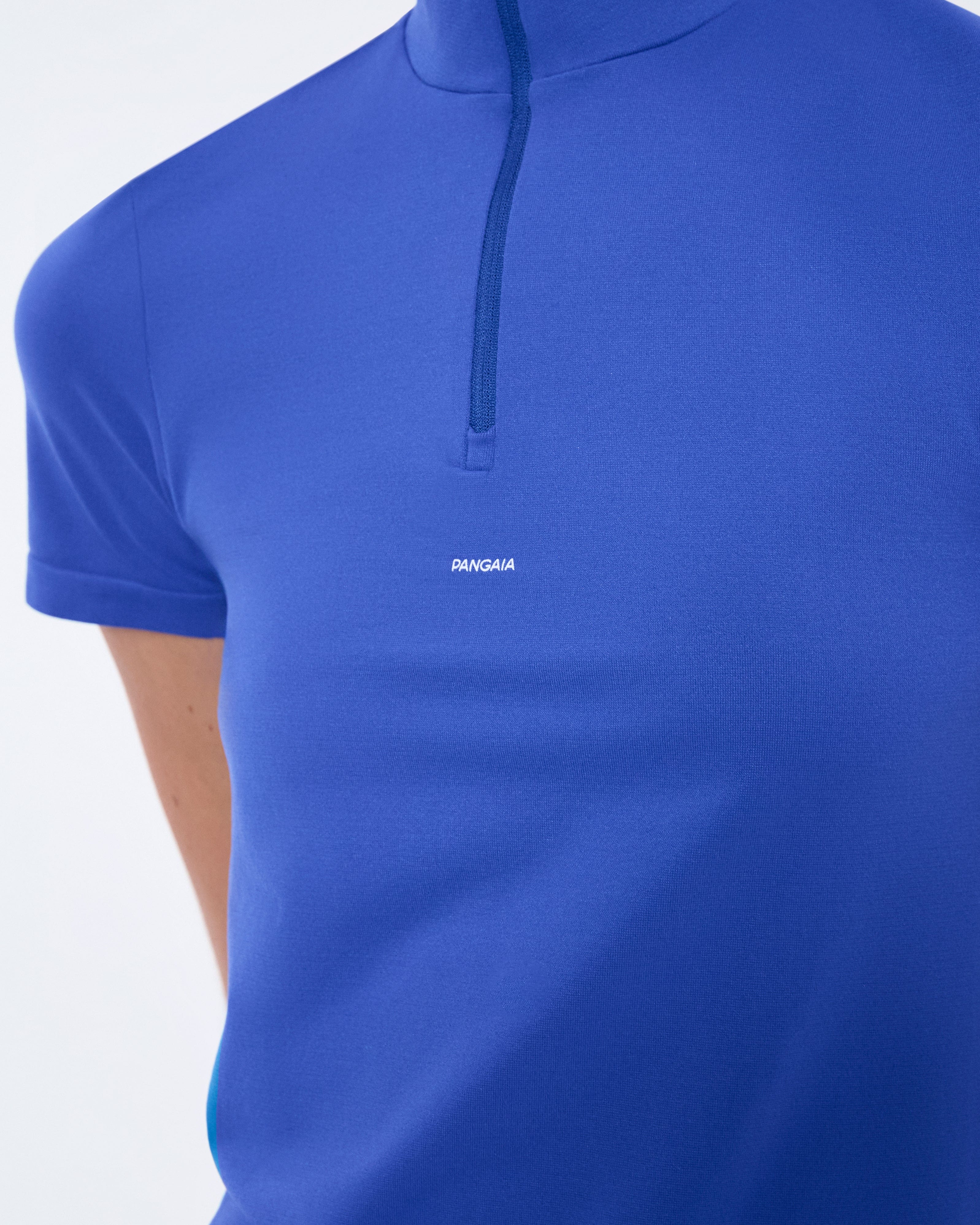 Womens 99% Bio-Based Zipped Short Sleeve Top—Gaia Blue - Image 5