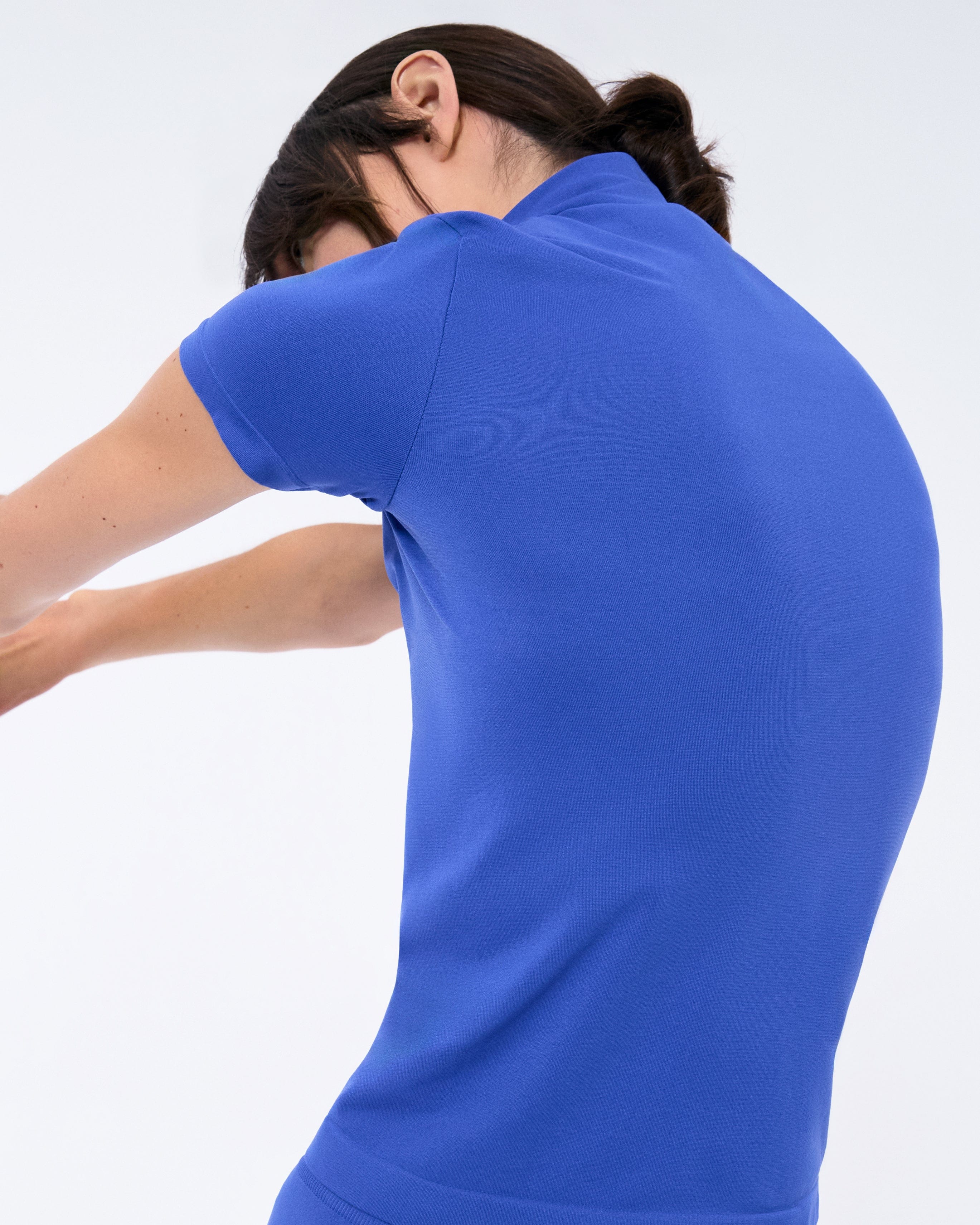 Womens 99% Bio-Based Zipped Short Sleeve Top—Gaia Blue - Image 9